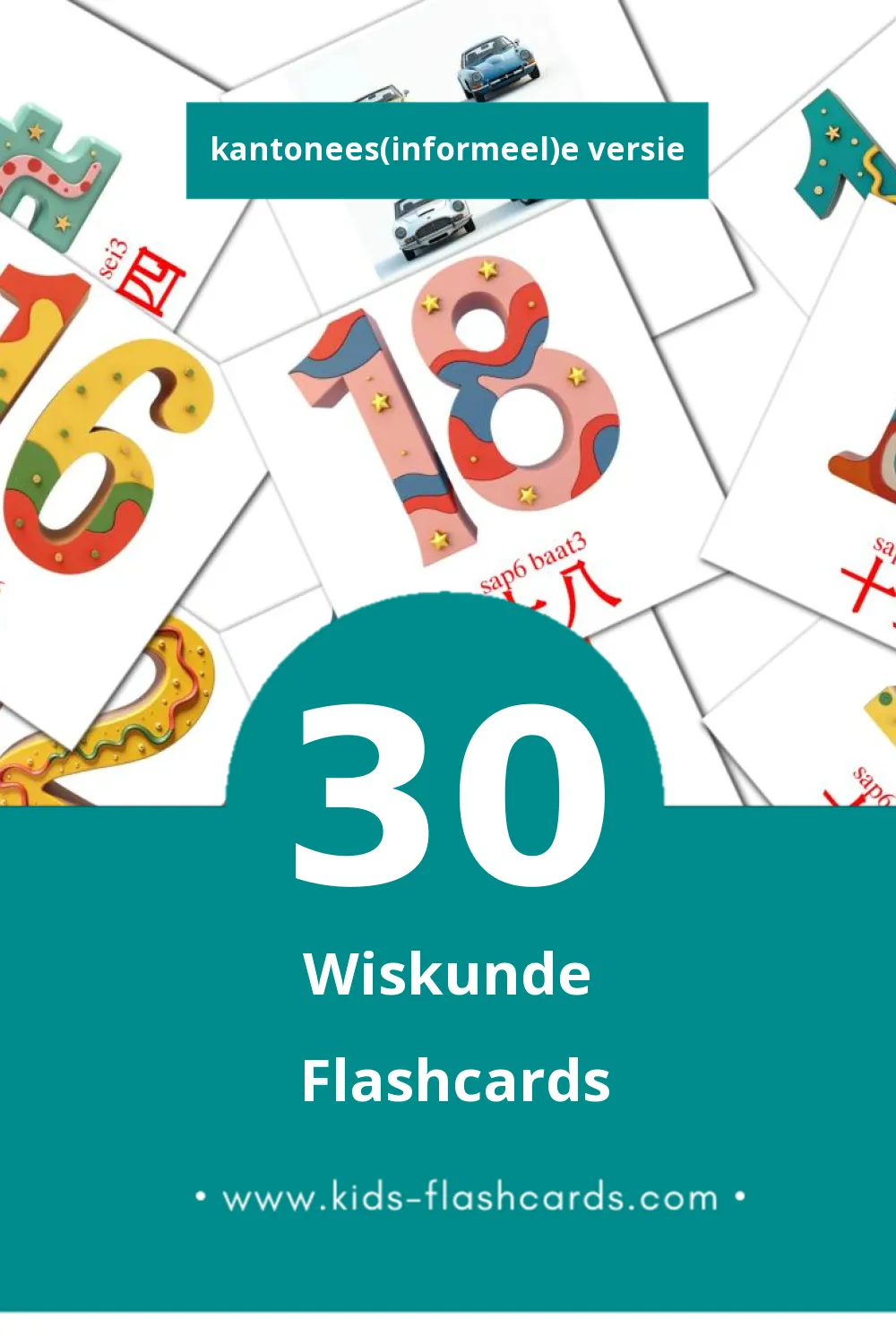 Visuele 數字 sou3 zi6 Flashcards voor Kleuters (30 kaarten in het Kantonees(informeel))