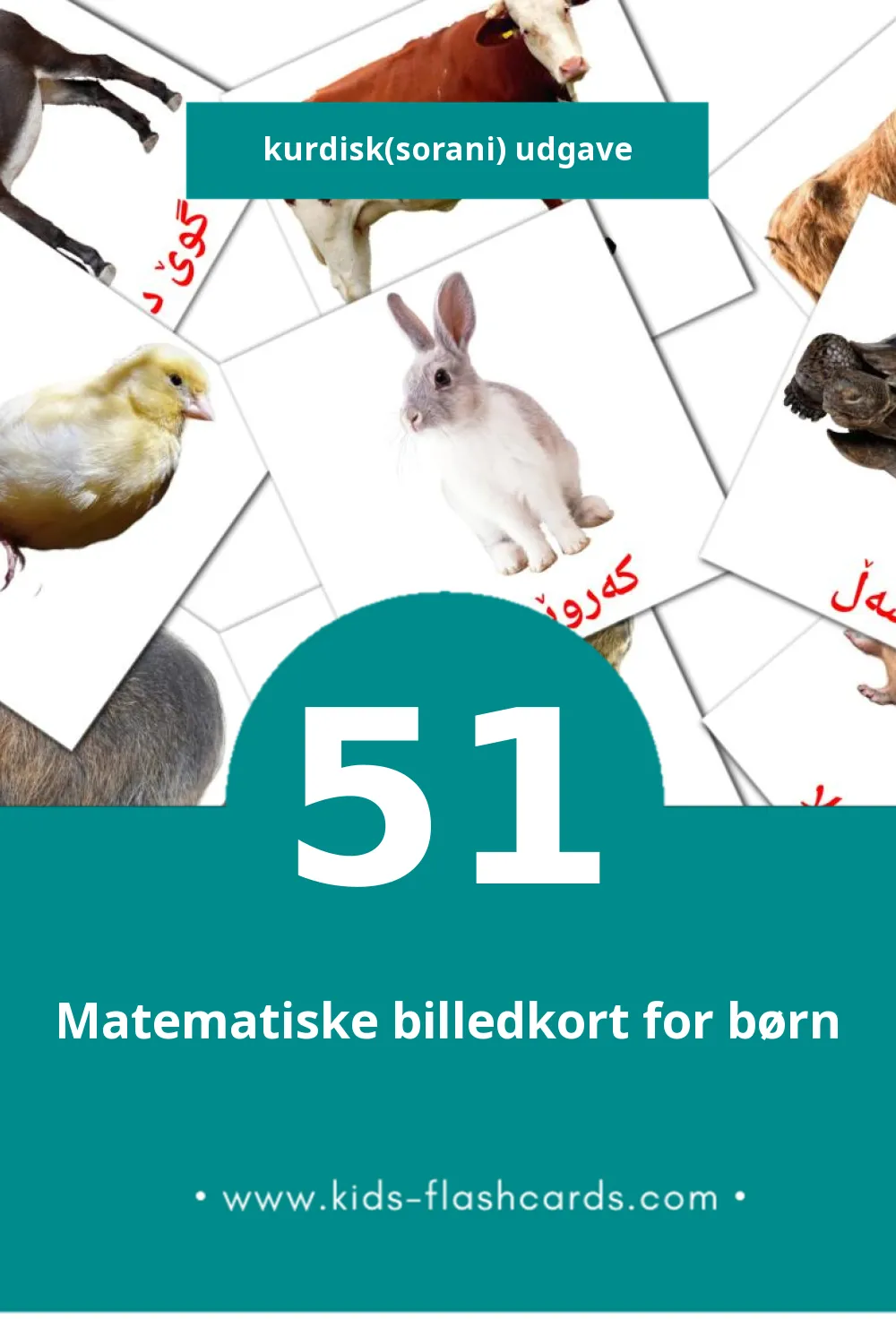 Visuelle billedkort for børn om ئاژەڵەکان  til småbørn (51 kort på Kurdisk(sorani))