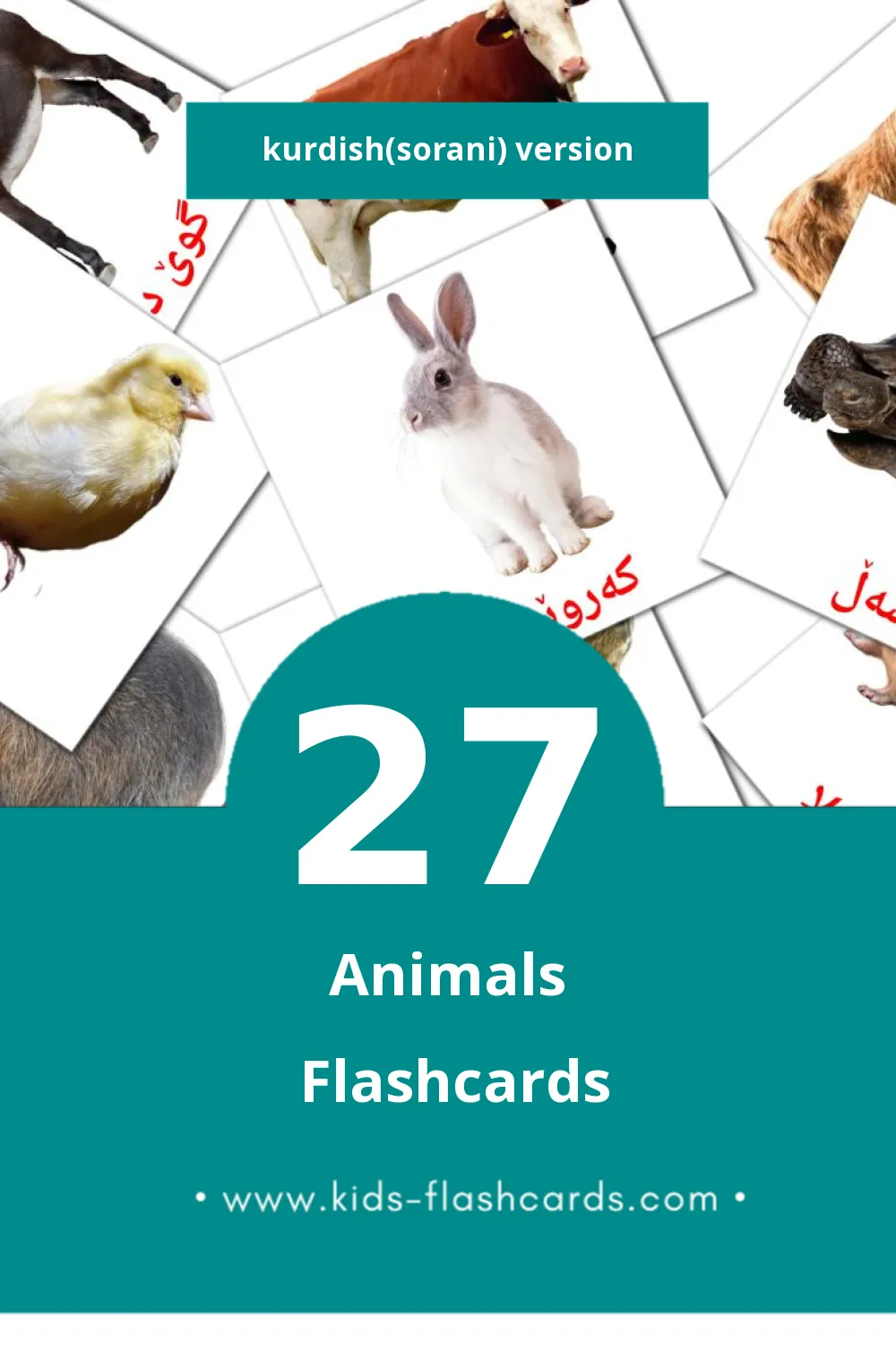 Visual ئاژەڵەکان  Flashcards for Toddlers (27 cards in Kurdish(sorani))