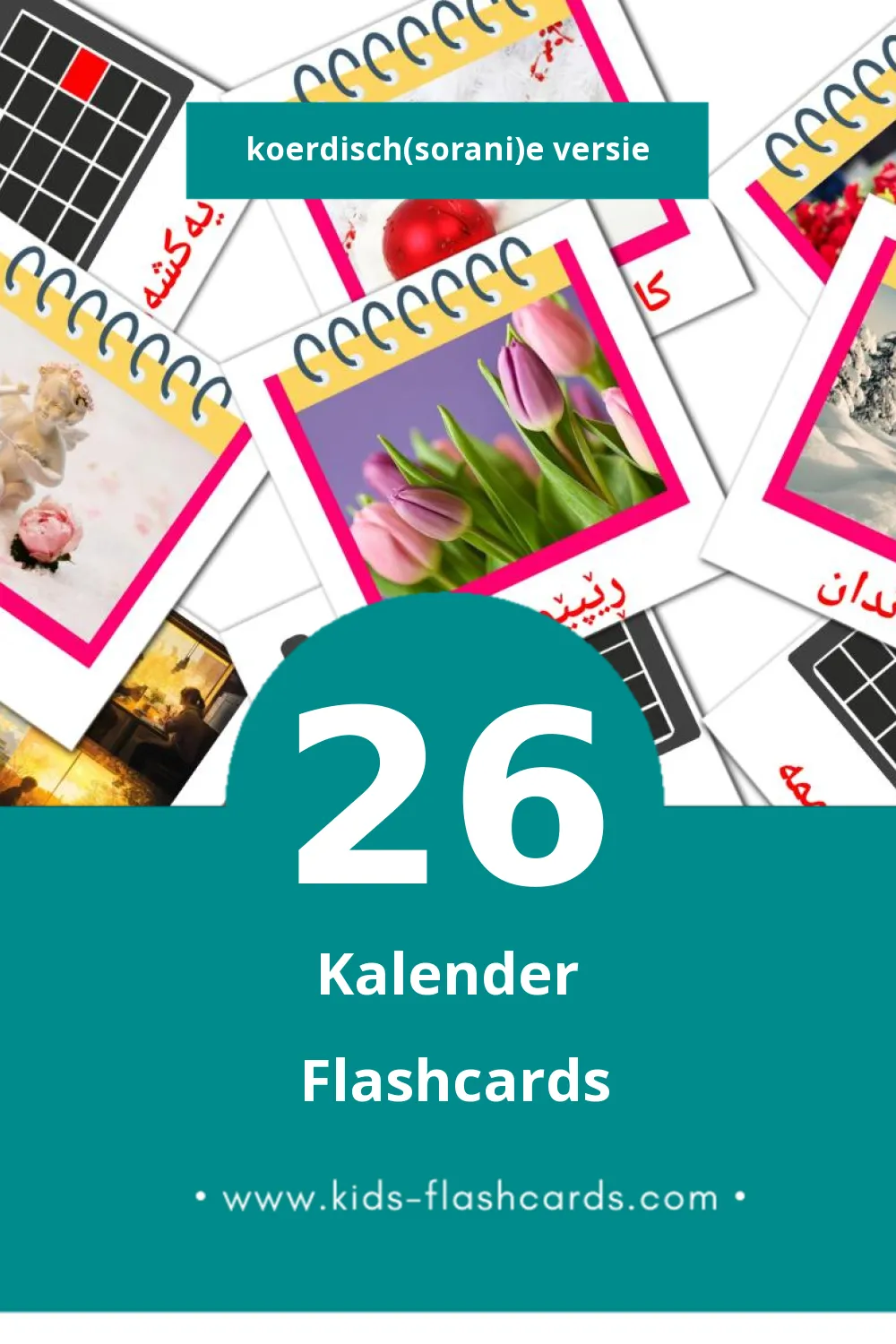 Visuele ڕۆژمێر Flashcards voor Kleuters (26 kaarten in het Koerdisch(sorani))