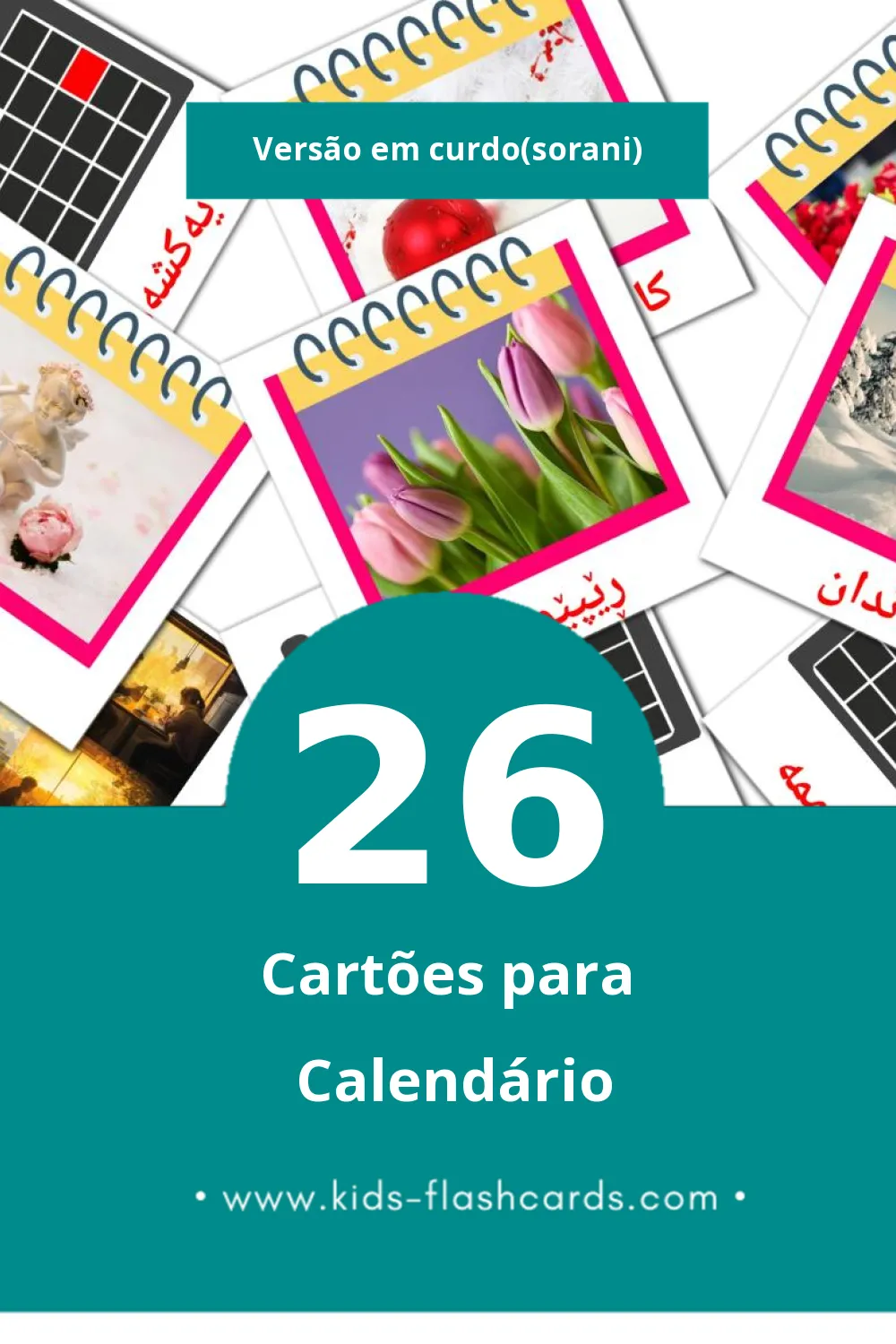 Flashcards de ڕۆژمێر Visuais para Toddlers (26 cartões em Curdo(sorani))