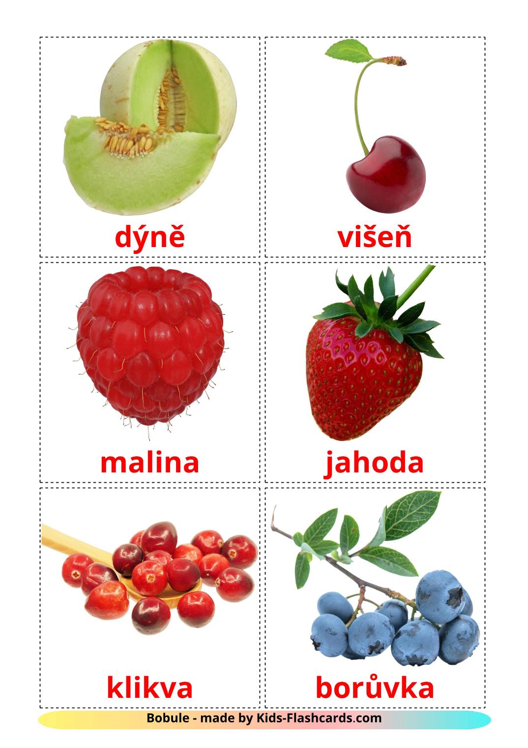 Frutti di bosco - 11 flashcards ceco stampabili gratuitamente