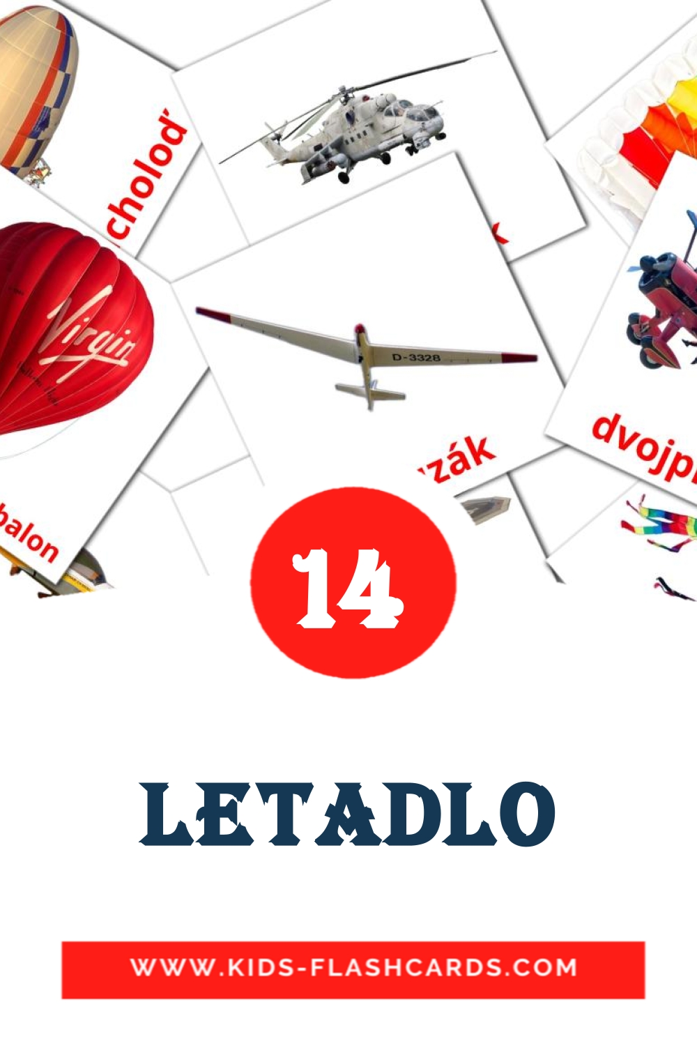 14 tarjetas didacticas de Letadlo para el jardín de infancia en checo