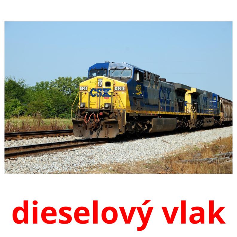 dieselový vlak flashcards illustrate