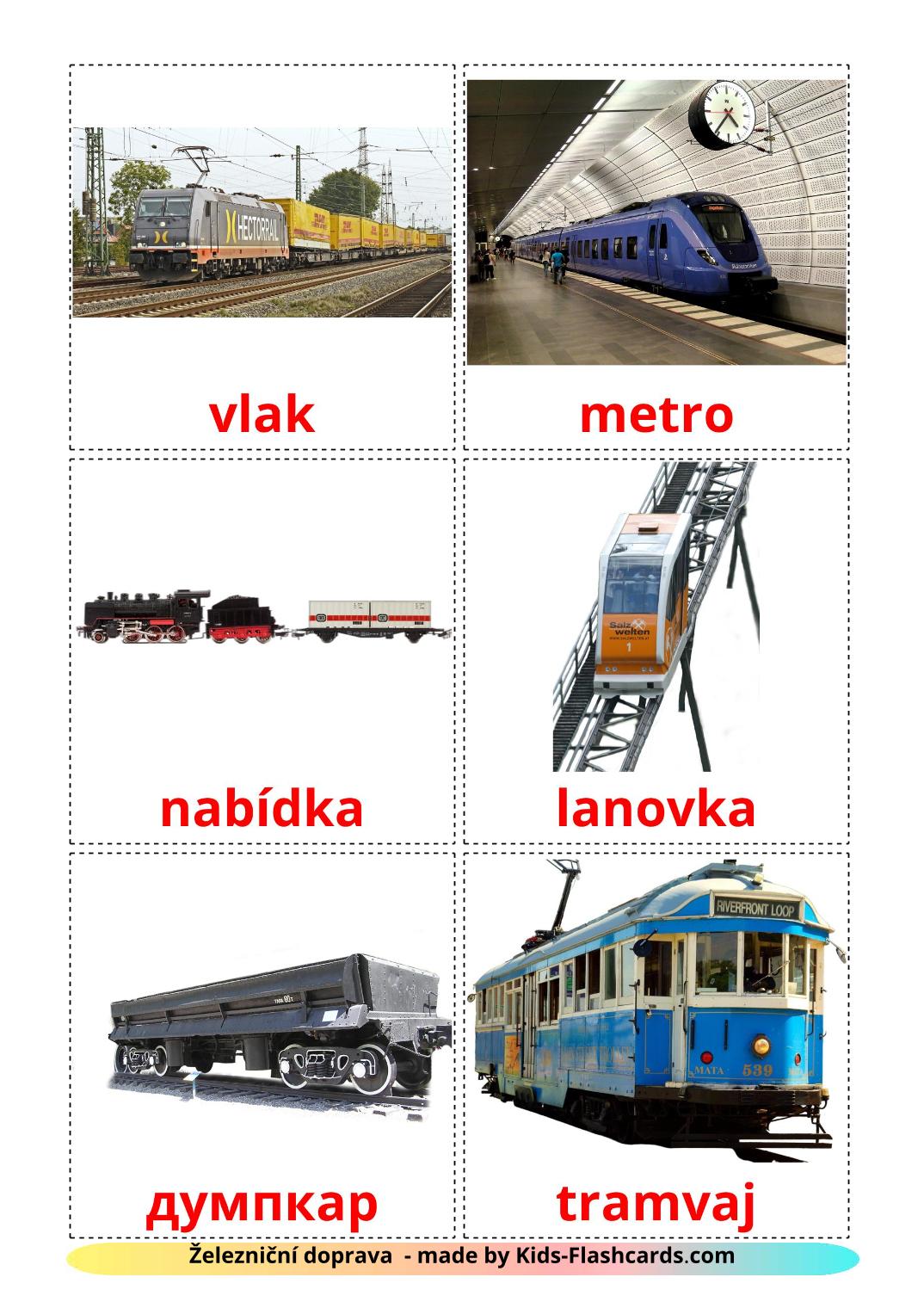 Véhicules Ferroviaire - 18 Flashcards tchèque imprimables gratuitement