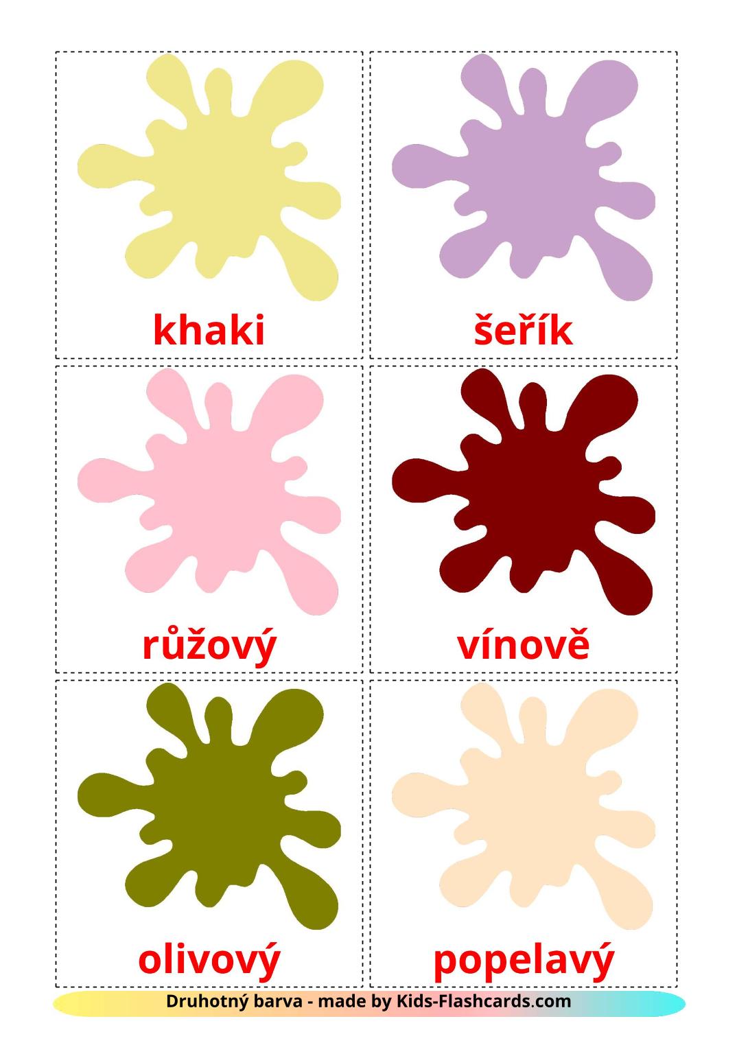 Secondary colors - 20 Free Printable czech Flashcards 