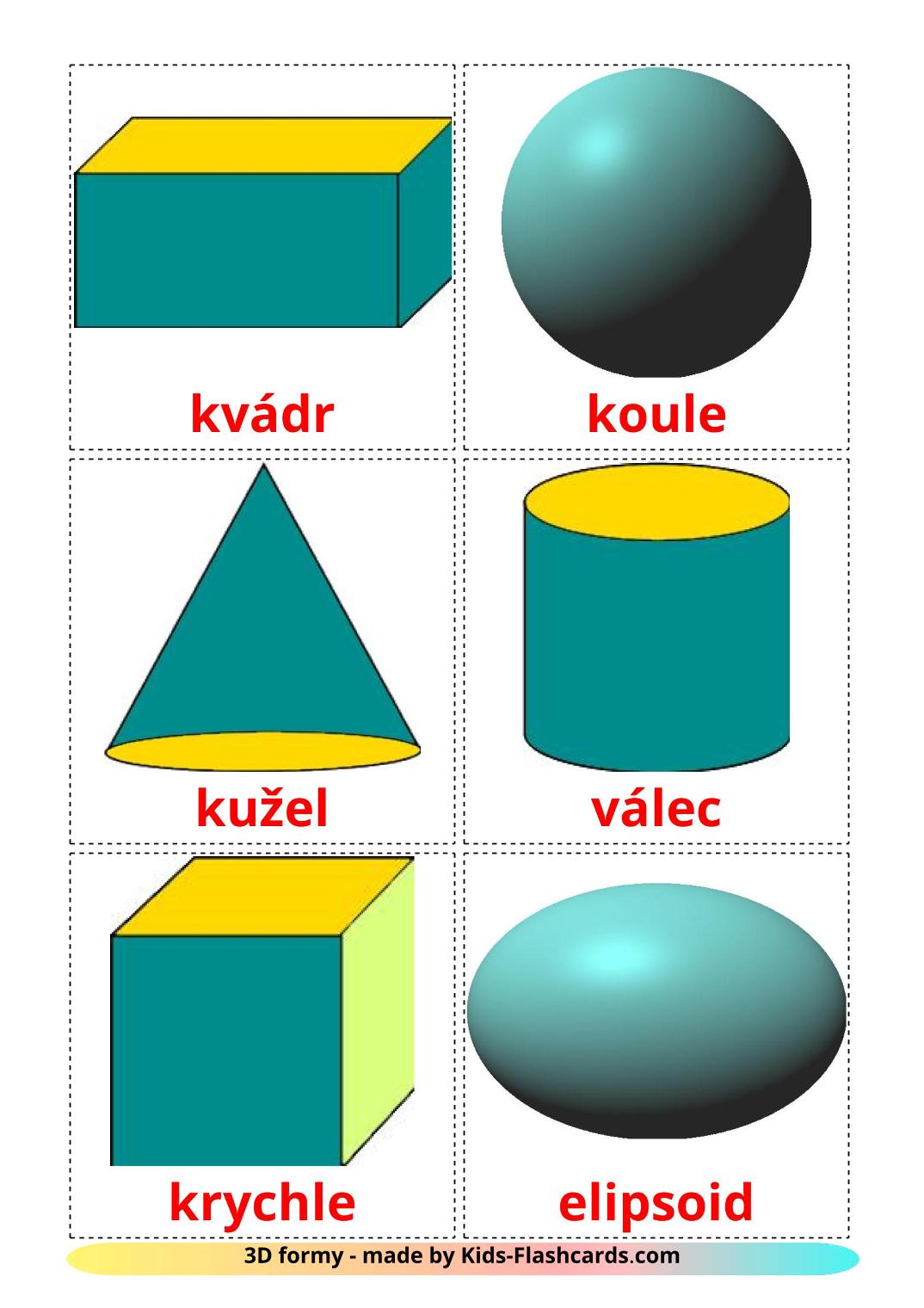 Géométrie en 3 Dimensions - 17 Flashcards tchèque imprimables gratuitement