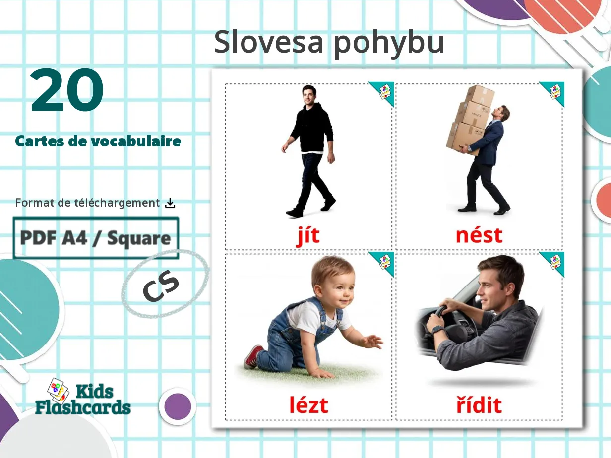 20 Cartes de Vocabulaire pour Enfants GRATUITES Les Verbes de Mouvement ...