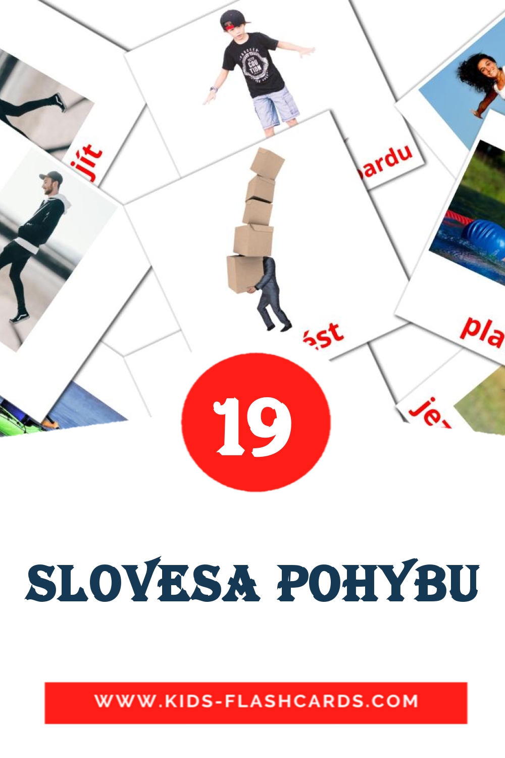 22 cartes illustrées de Slovesa pohybu pour la maternelle en tchèque