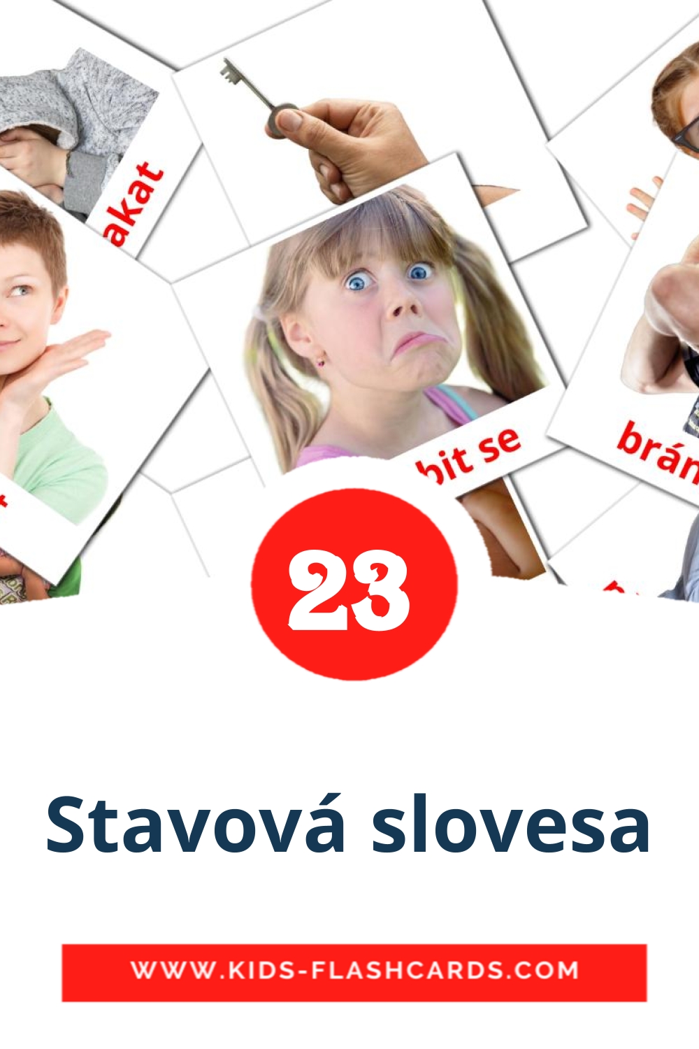 23 Stavová slovesa Picture Cards for Kindergarden in czech