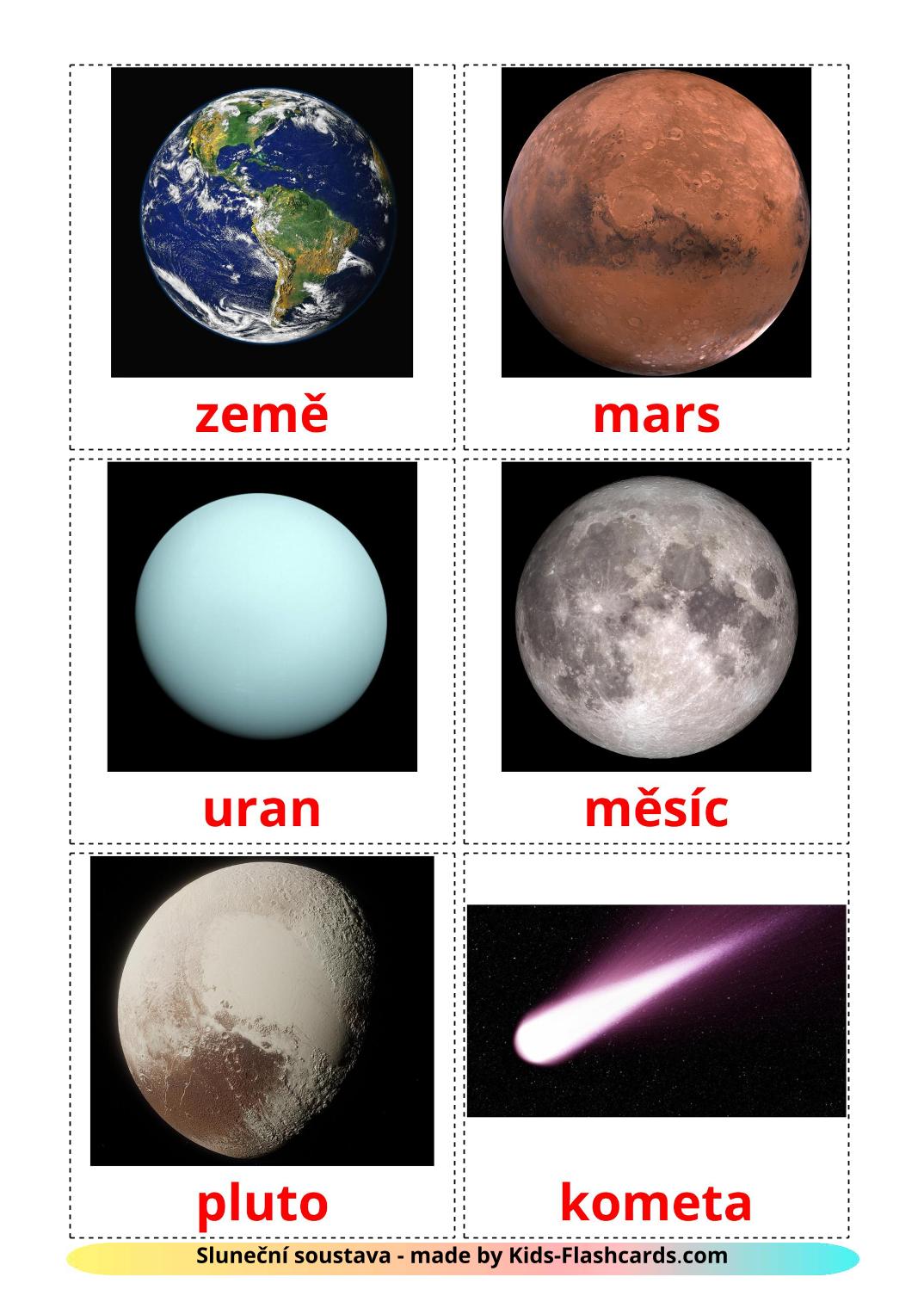 Sonnensystem - 21 kostenlose, druckbare Tschechisch Flashcards 