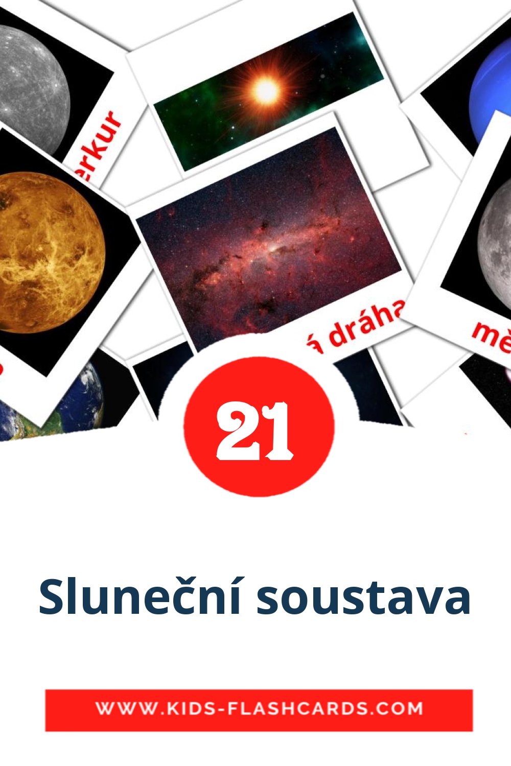 21 cartes illustrées de Sluneční soustava pour la maternelle en tchèque