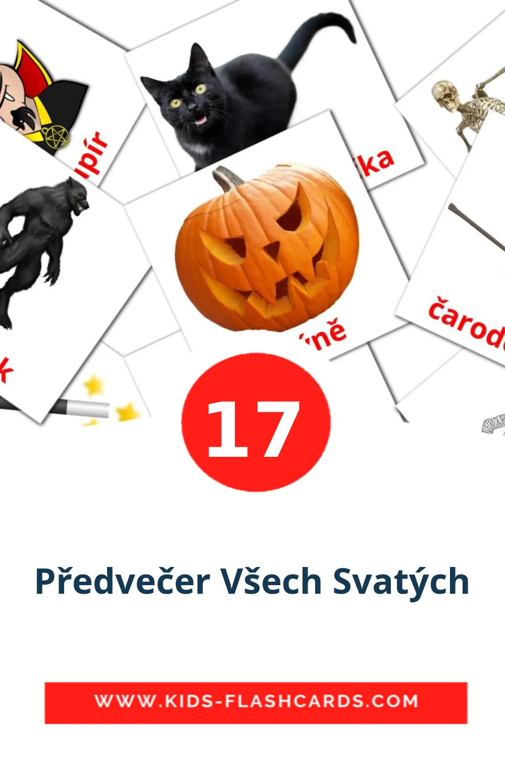 17 tarjetas didacticas de Předvečer Všech Svatých para el jardín de infancia en checo