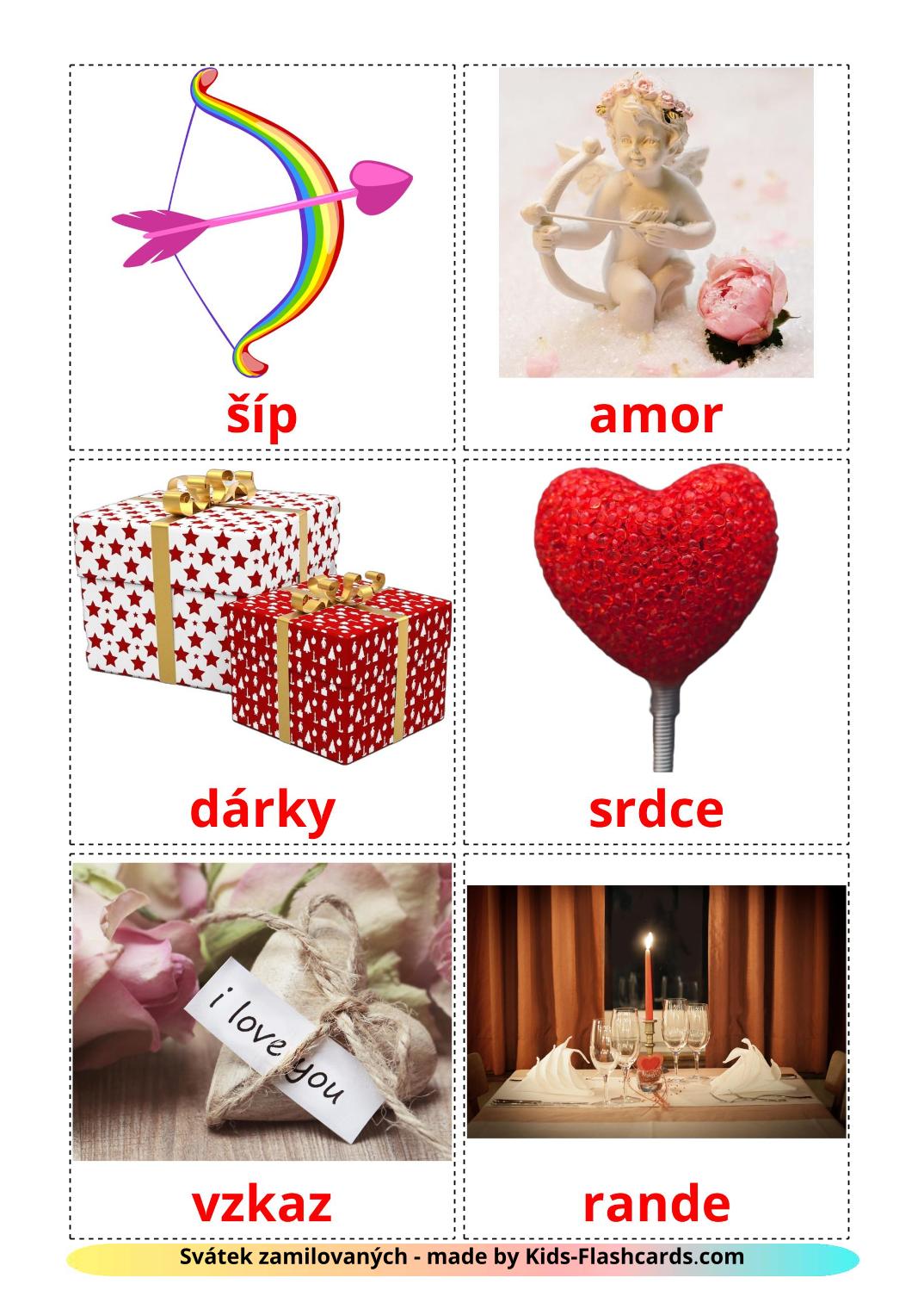 La Saint-Valentin - 18 Flashcards tchèque imprimables gratuitement