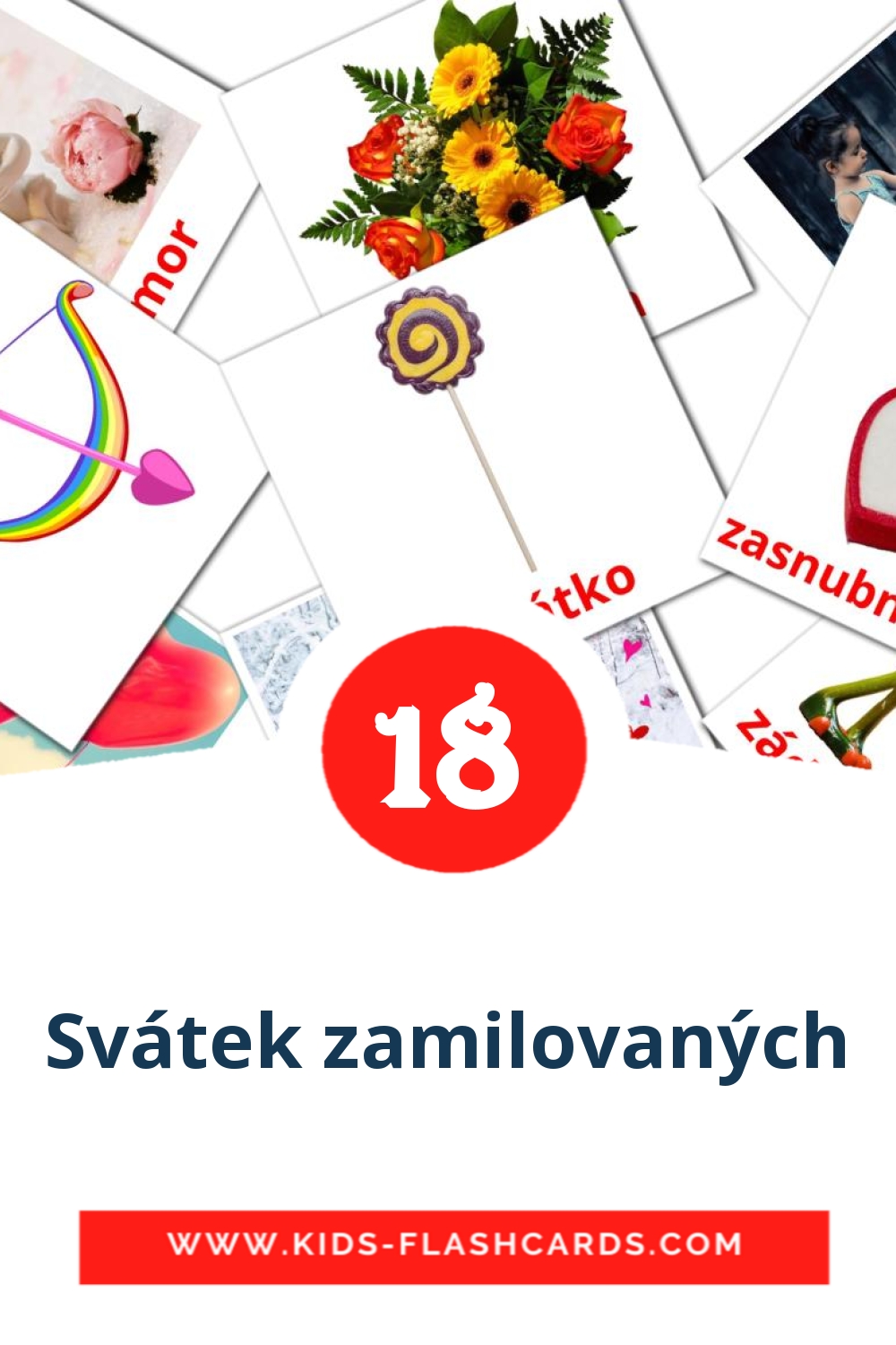 18 tarjetas didacticas de Svátek zamilovaných para el jardín de infancia en checo