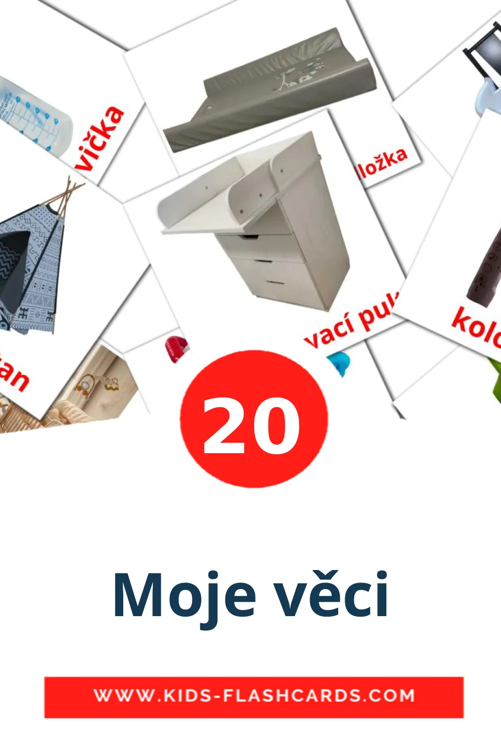 20 cartes illustrées de Moje věci pour la maternelle en tchèque