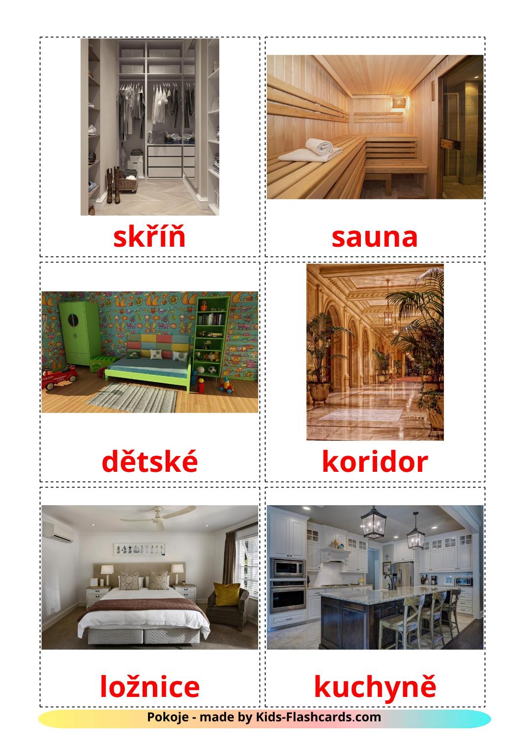 Rooms - 17 Free Printable czech Flashcards 