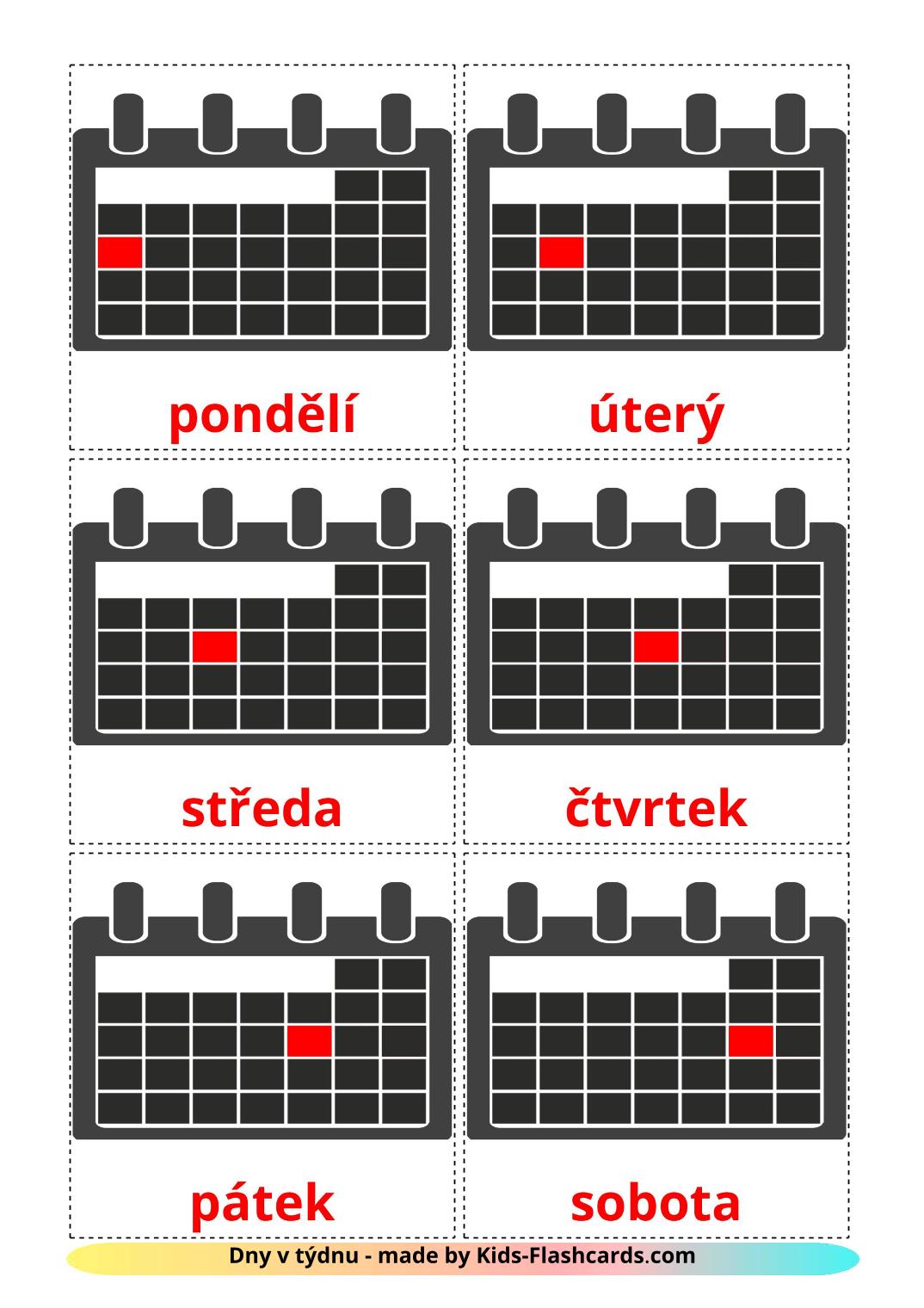 Days of Week - 12 Free Printable czech Flashcards 