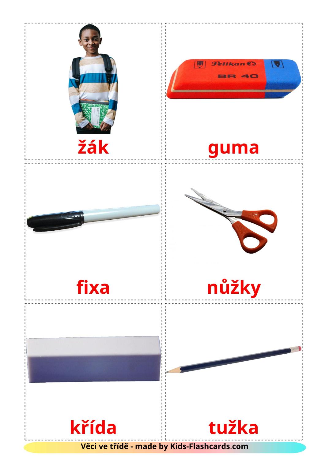 Classroom objects - 36 Free Printable czech Flashcards 