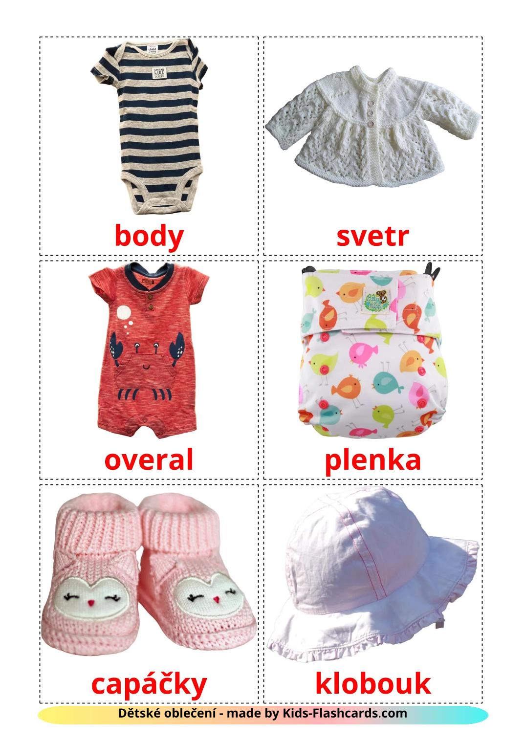 Roupas do Bebê - 12 Flashcards czeches gratuitos para impressão