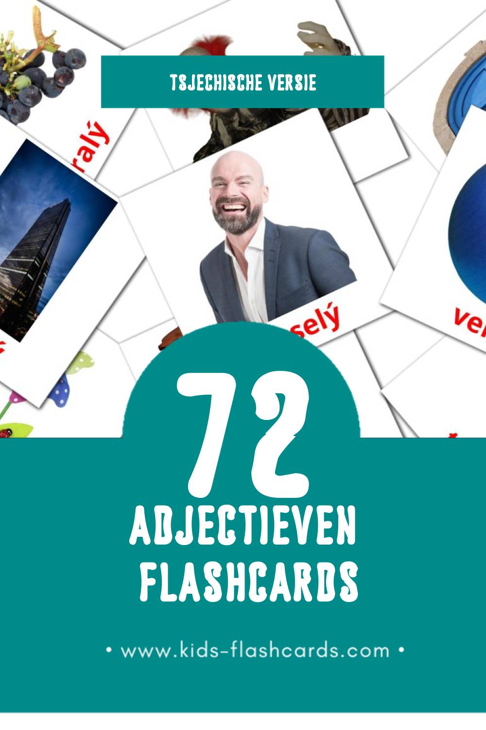 Visuele Přídavná jména Flashcards voor Kleuters (72 kaarten in het Tsjechisch)