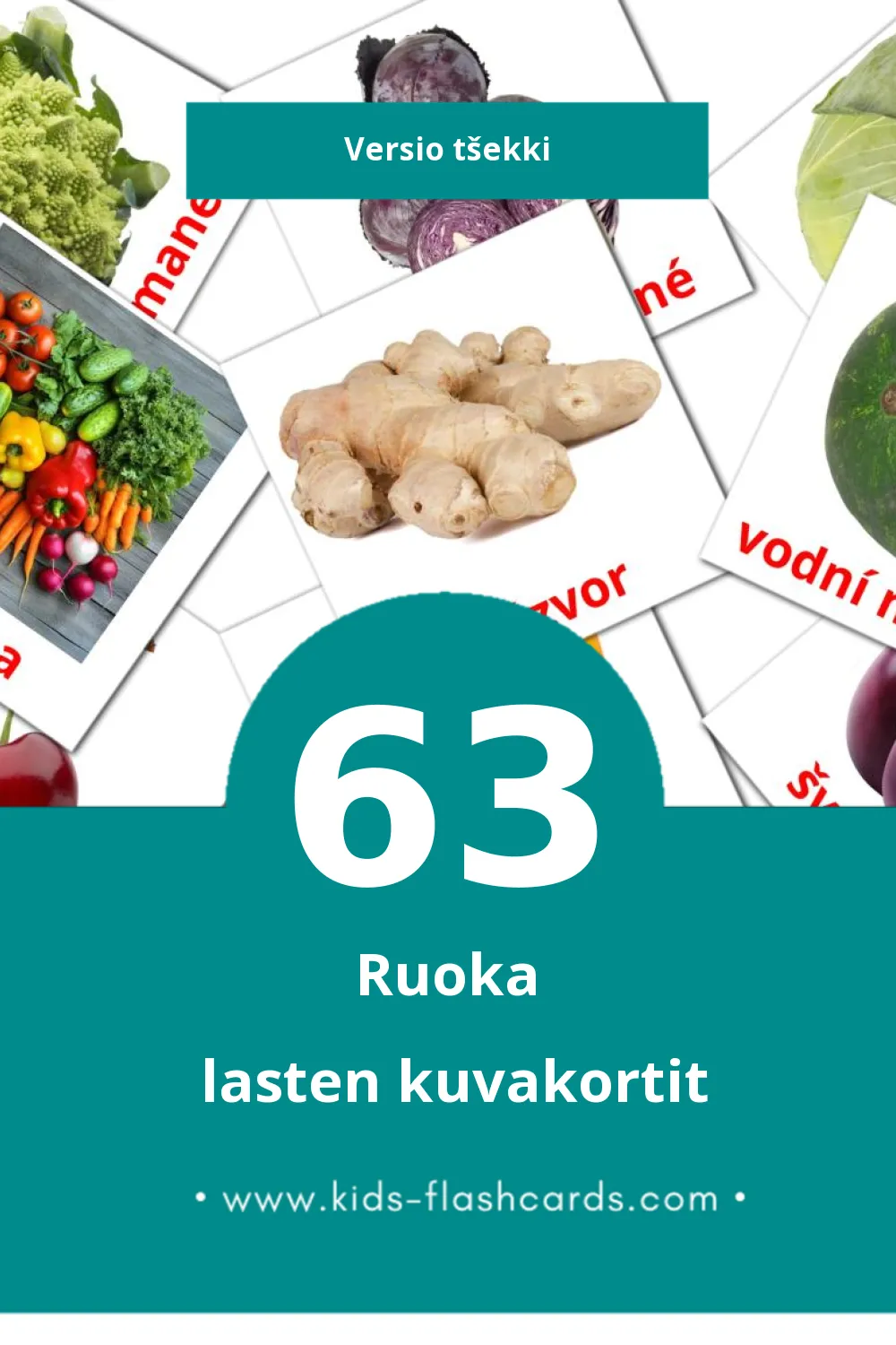 Jídlo lasten kuvakortit pikkulapsille (63 korttia Tšekkiksi)