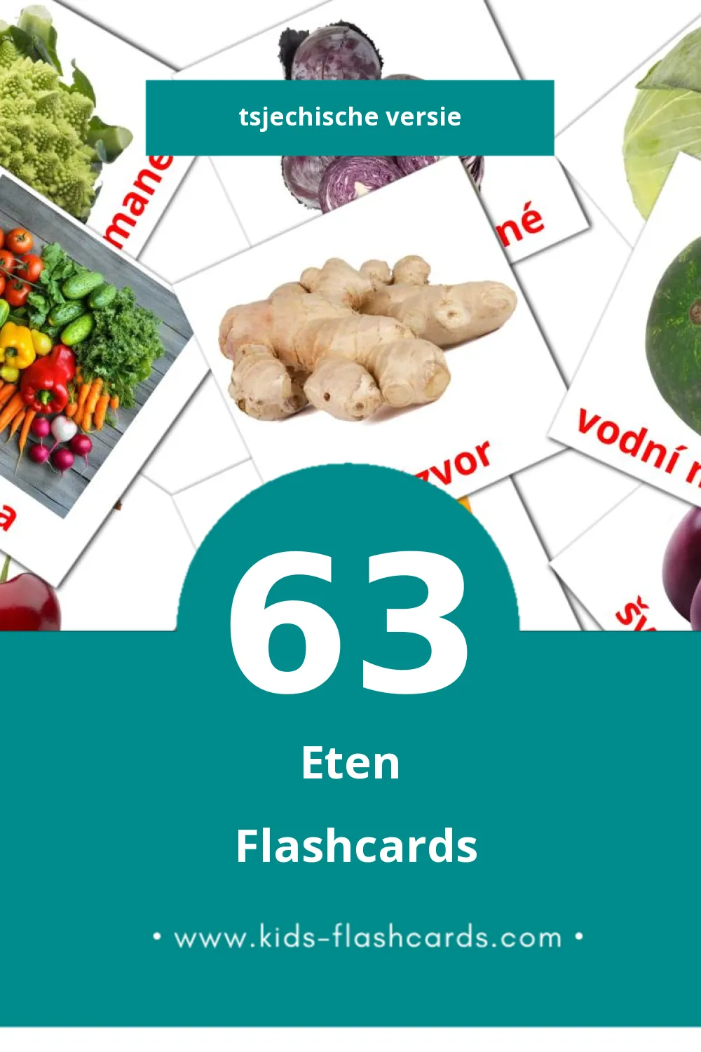 Visuele Jídlo Flashcards voor Kleuters (63 kaarten in het Tsjechisch)