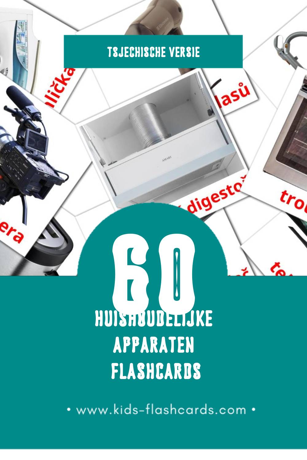 Visuele Domácí spotřebiče Flashcards voor Kleuters (60 kaarten in het Tsjechisch)
