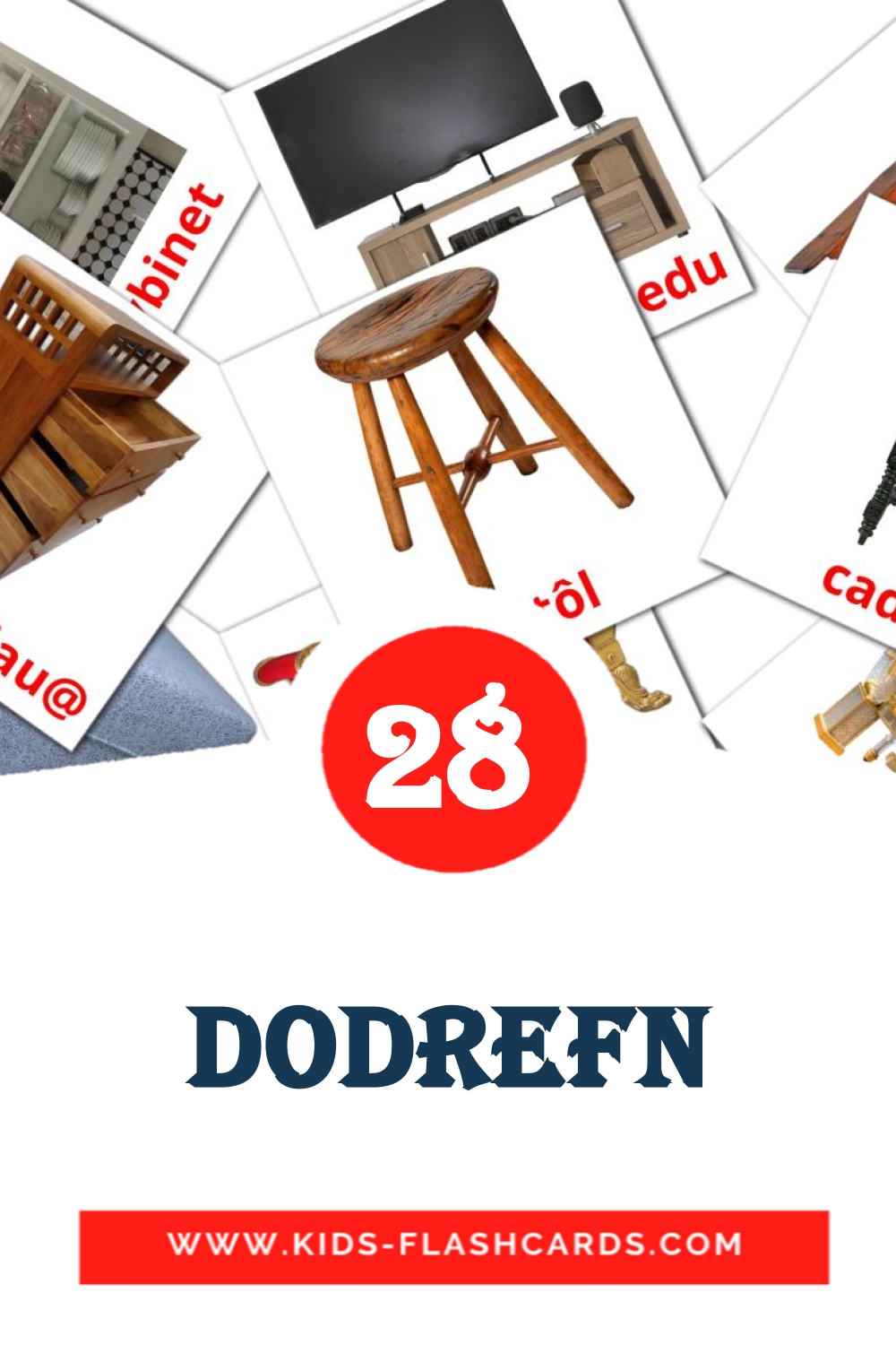 28 Cartões com Imagens de Dodrefn para Jardim de Infância em welsh