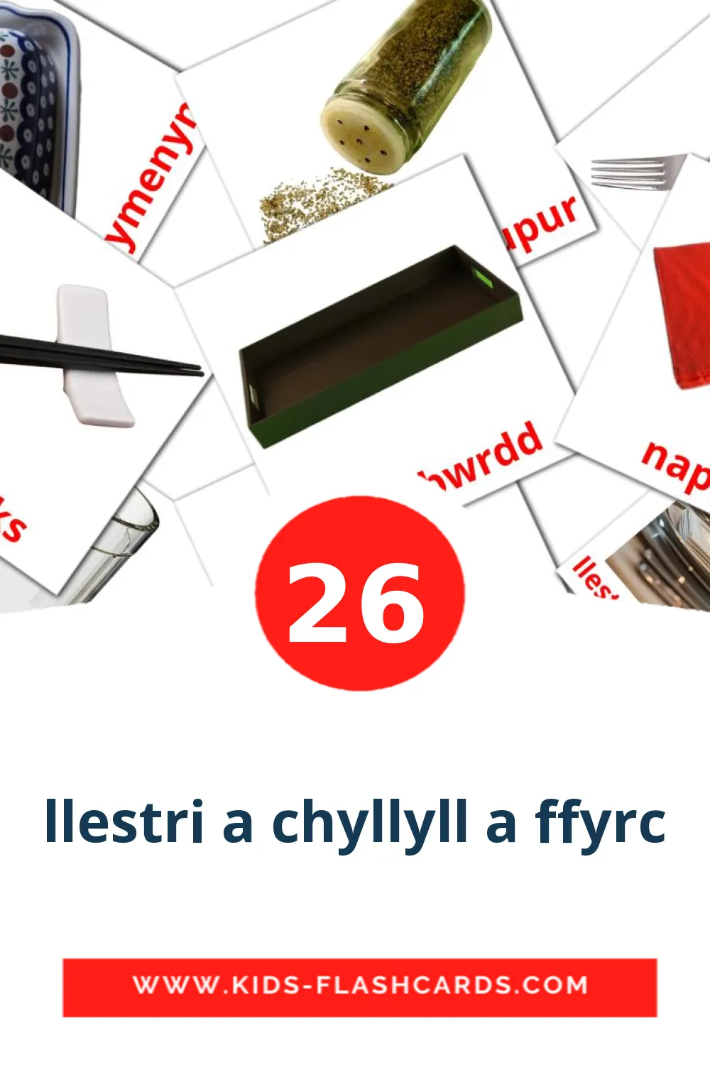 26 cartes illustrées de llestri a chyllyll a ffyrc pour la maternelle en welsh
