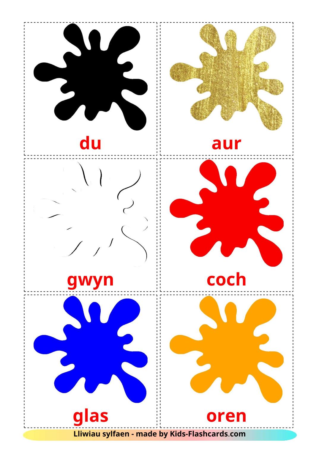Base colors - 12 Free Printable welsh Flashcards 