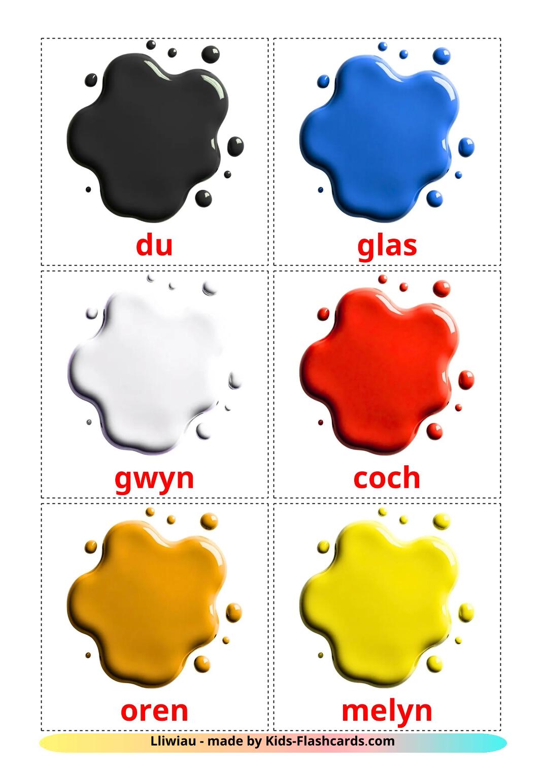 Colors - 11 Free Printable welsh Flashcards 