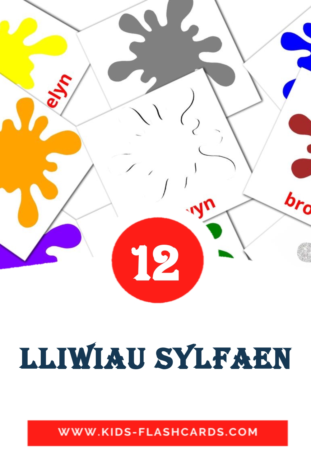 12 Cartões com Imagens de Lliwiau sylfaen para Jardim de Infância em welsh