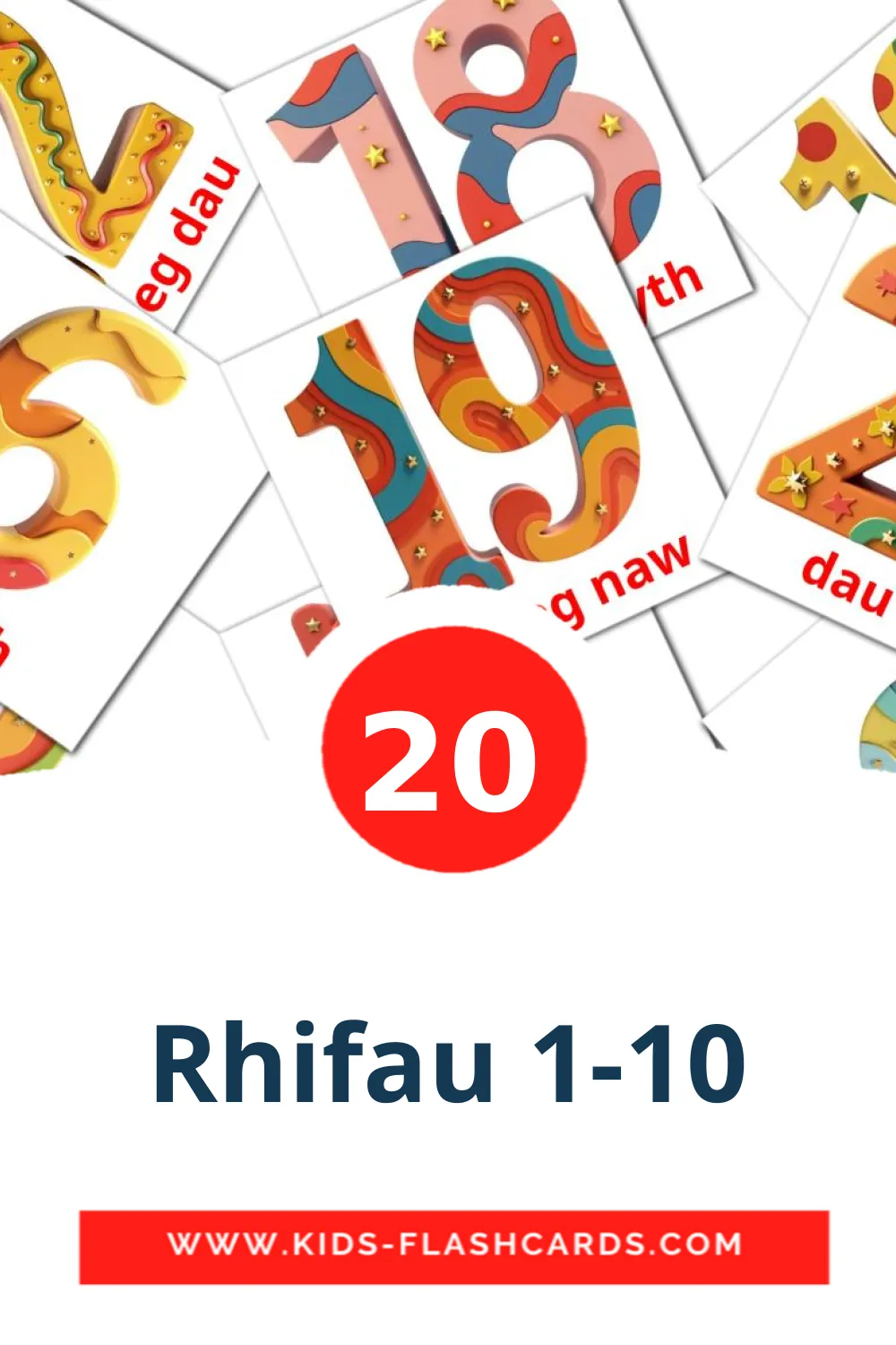 20 carte illustrate di Rhifau 1-10 per la scuola materna in gallese