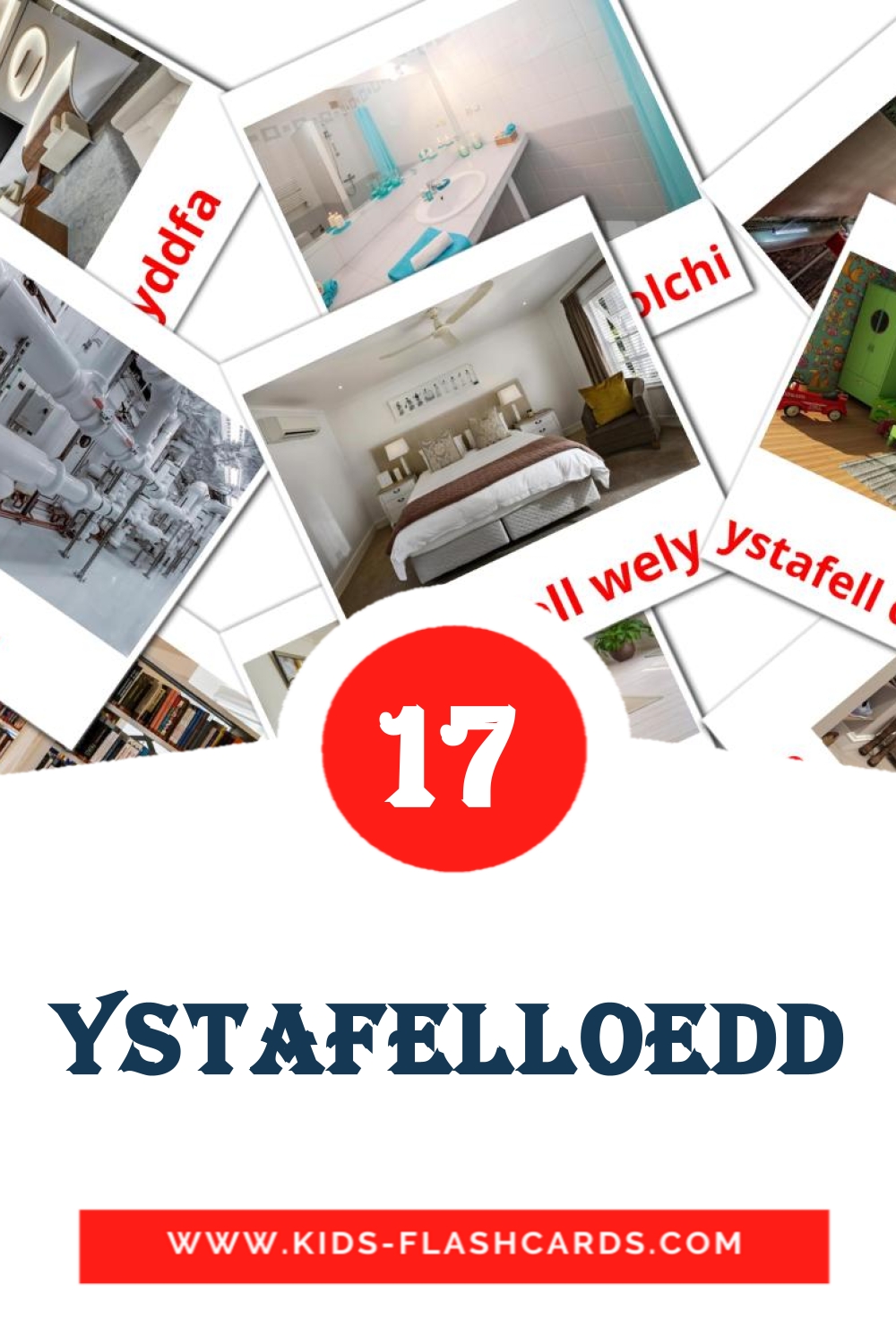 17 cartes illustrées de Ystafelloedd pour la maternelle en gallois