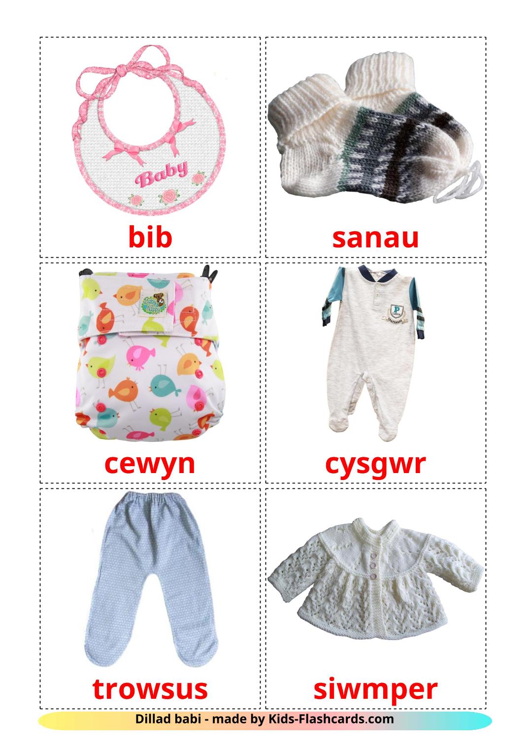 Baby clothes - 11 Free Printable welsh Flashcards 