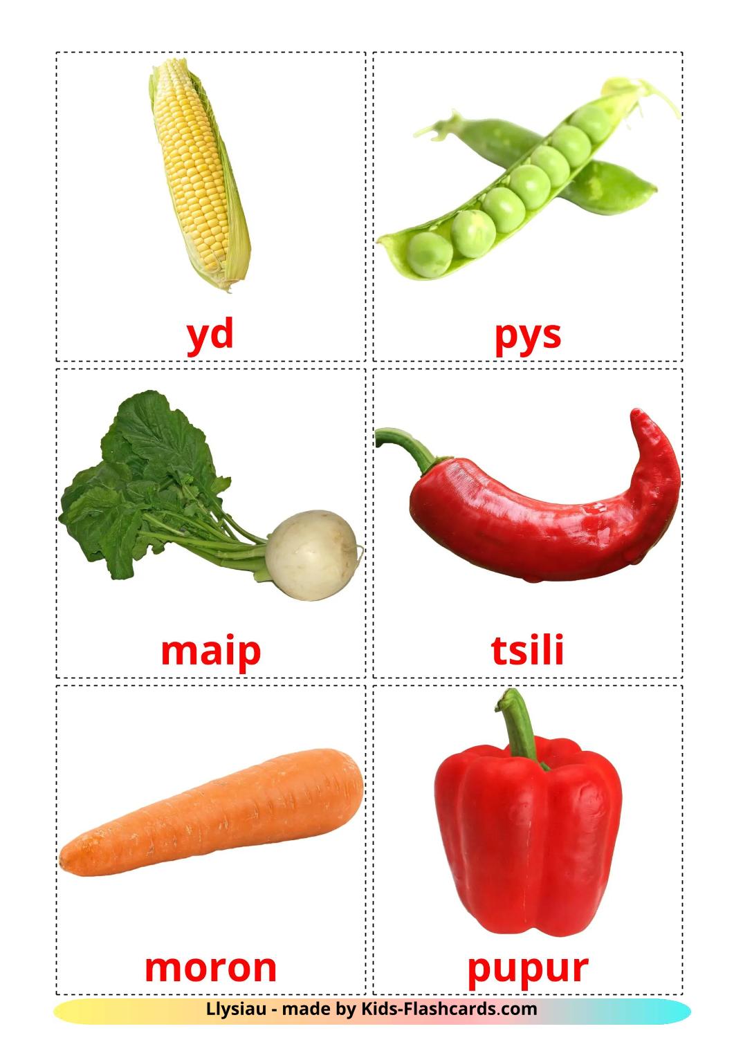 Legumes - 30 Flashcards welshes gratuitos para impressão