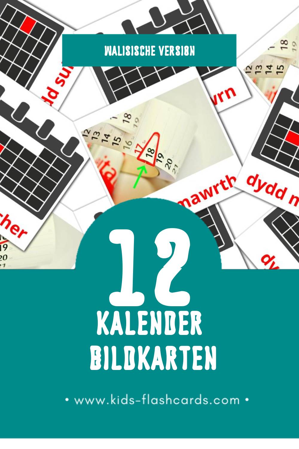 Visual Calendr Flashcards für Kleinkinder (12 Karten in Walisisch)