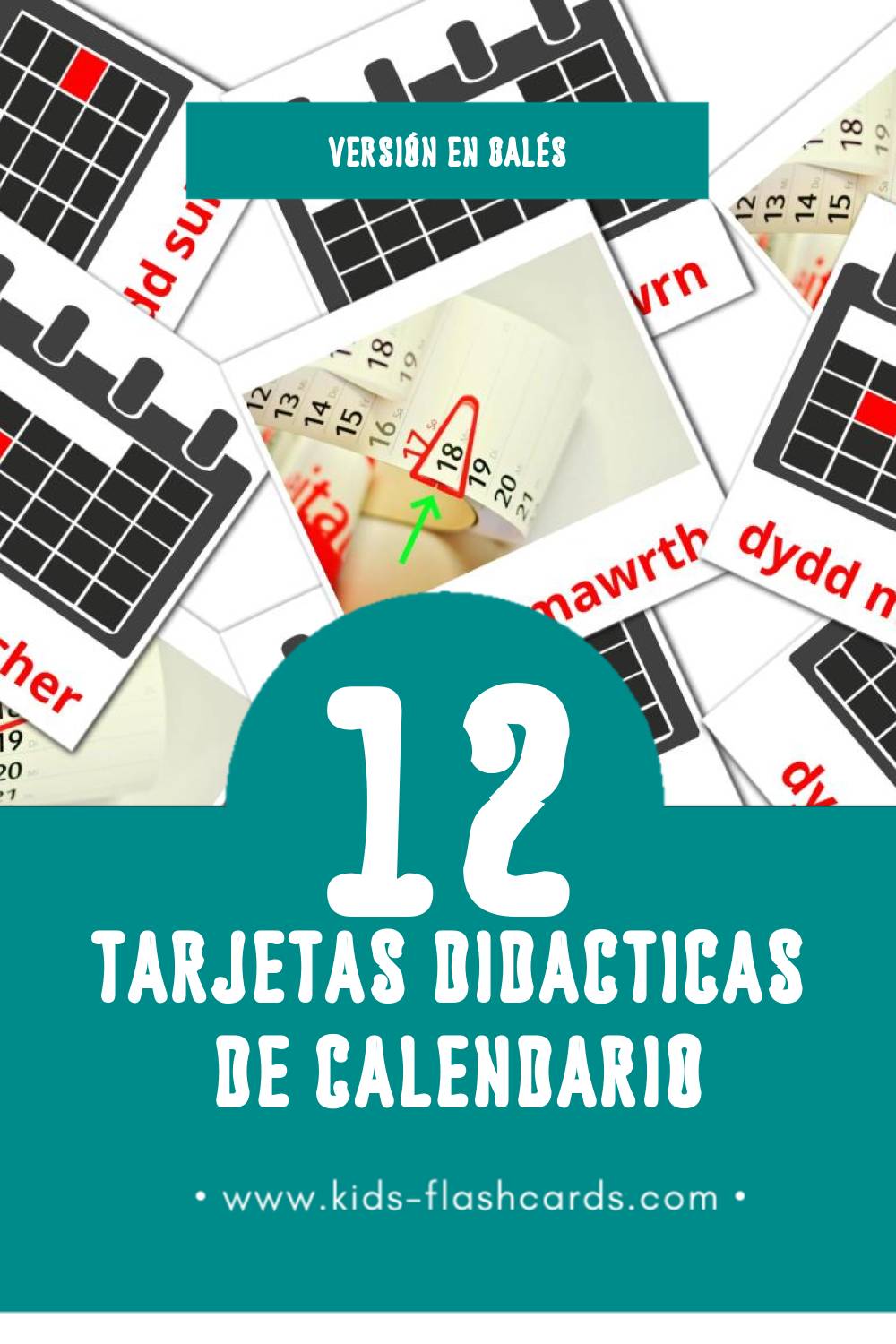 Tarjetas visuales de Calendr para niños pequeños (12 tarjetas en Galés)