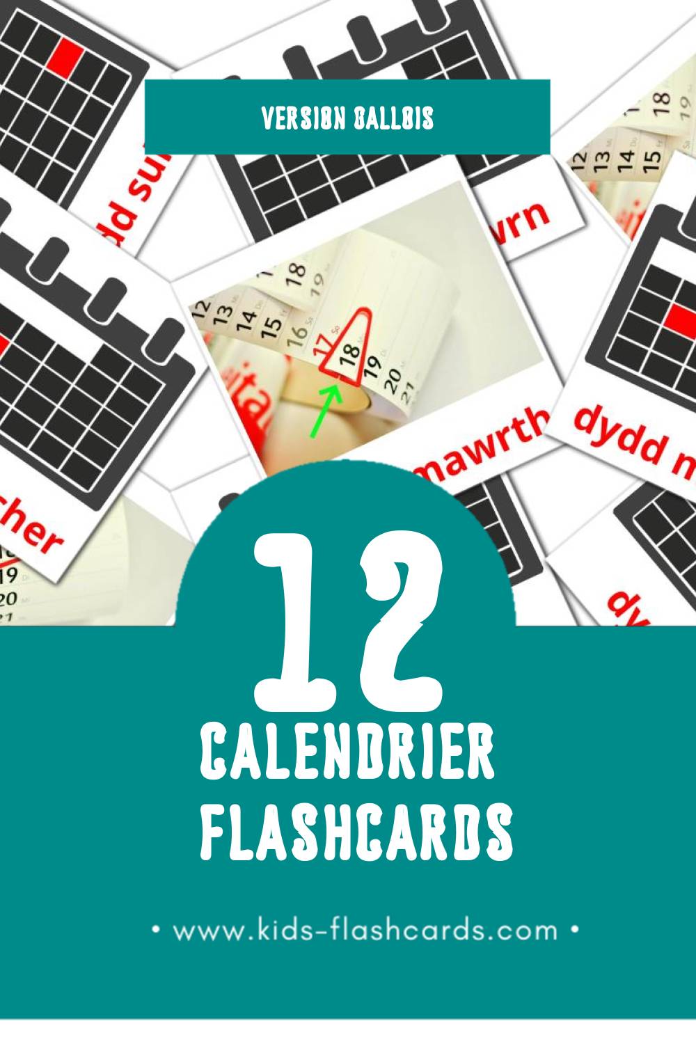 Flashcards Visual Calendr pour les tout-petits (12 cartes en Gallois)