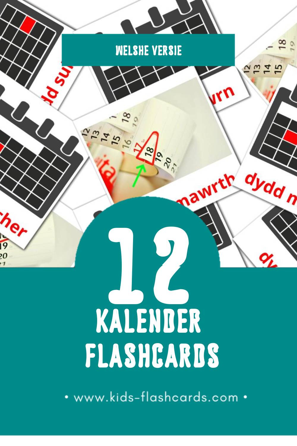 Visuele Calendr Flashcards voor Kleuters (12 kaarten in het Welsh)