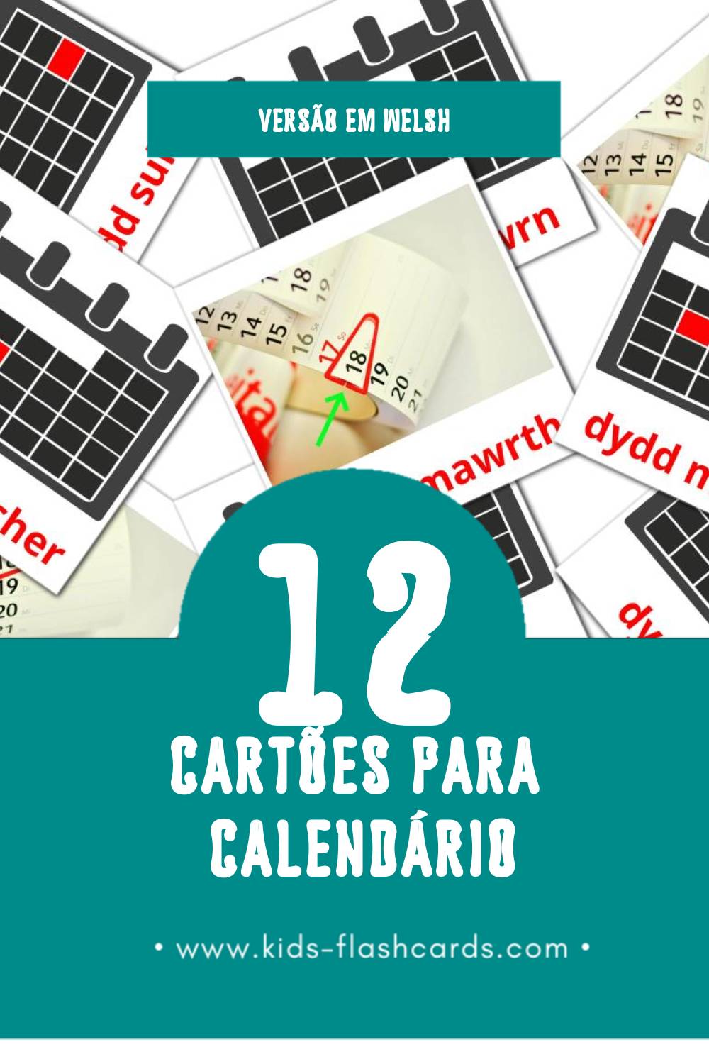 Flashcards de Calendr Visuais para Toddlers (12 cartões em Welsh)