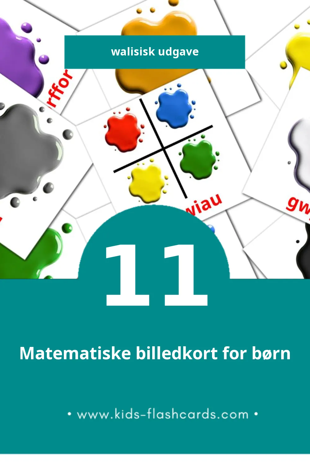 Visuelle billedkort for børn om Lliwiau a siapiau til småbørn (11 kort på Walisisk)