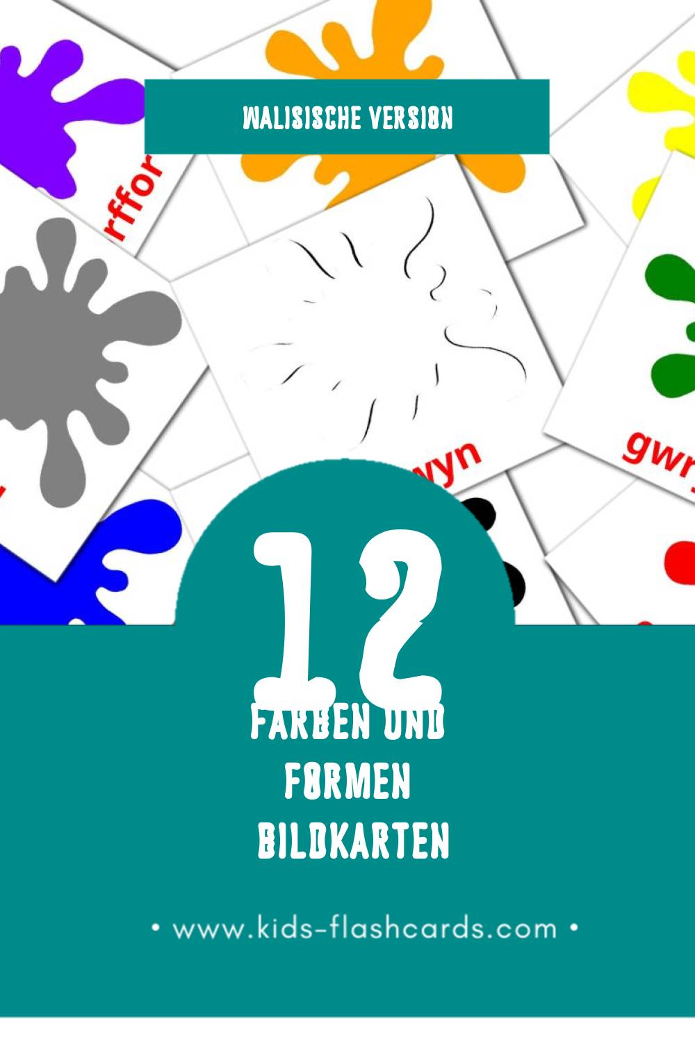 Visual Lliwiau a siapiau Flashcards für Kleinkinder (12 Karten in Walisisch)