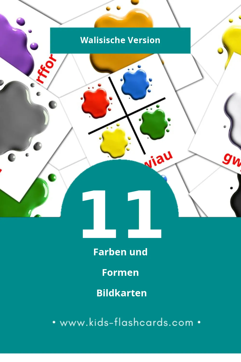 Visual Lliwiau a siapiau Flashcards für Kleinkinder (11 Karten in Walisisch)