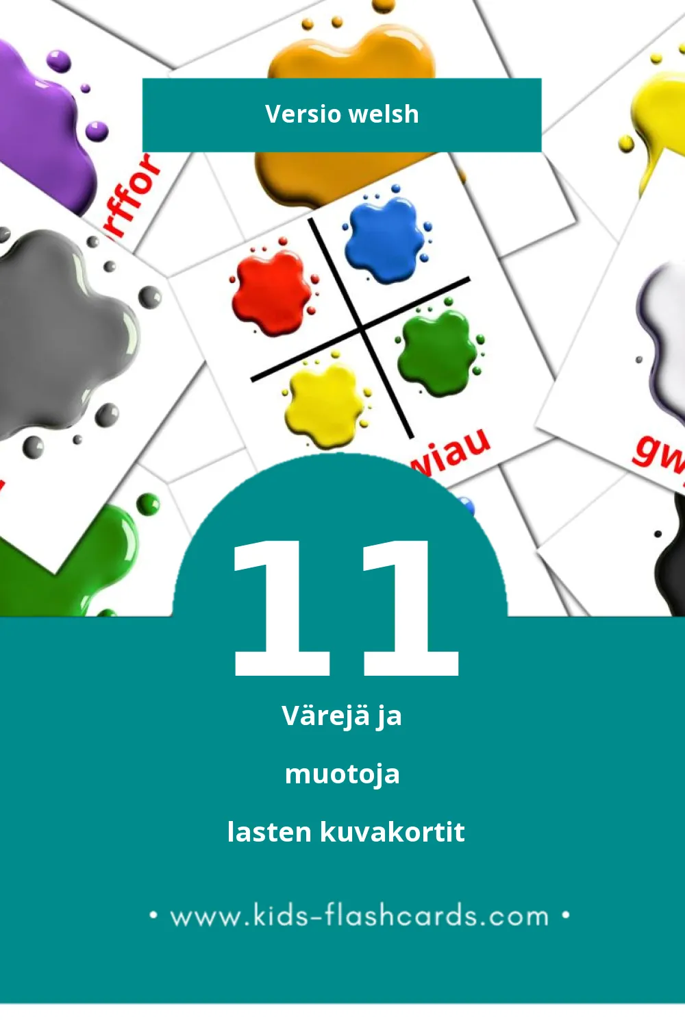 Lliwiau a siapiau lasten kuvakortit pikkulapsille (11 korttia Welshksi)