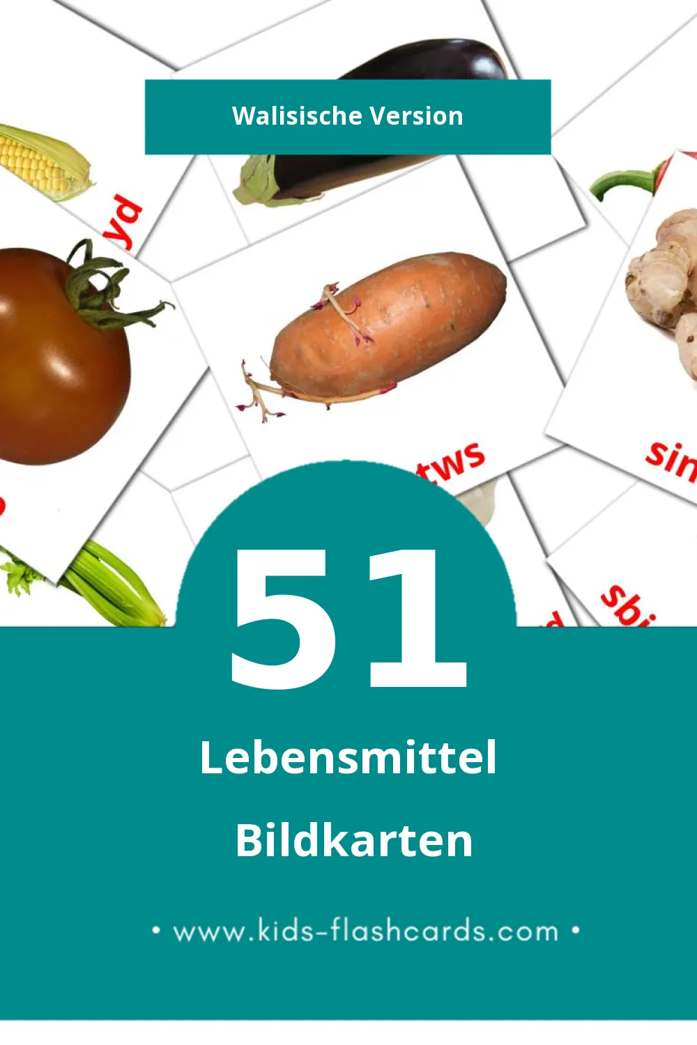 Visual bwyd Flashcards für Kleinkinder (51 Karten in Walisisch)