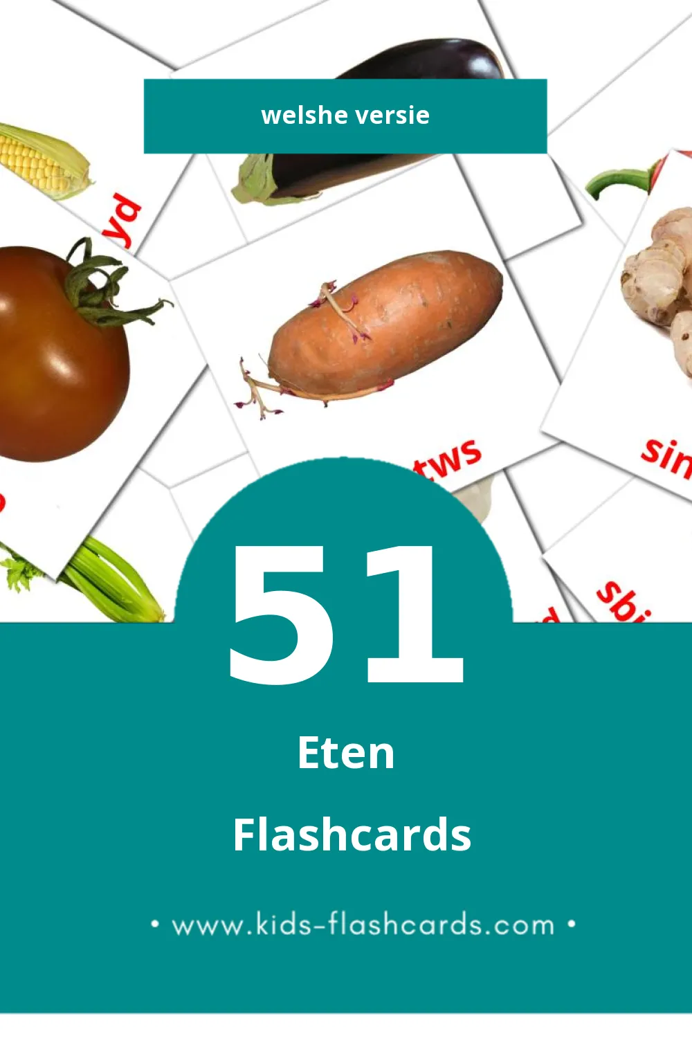 Visuele bwyd Flashcards voor Kleuters (51 kaarten in het Welsh)