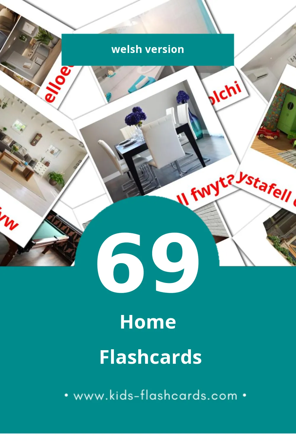 Visual Cartref Flashcards for Toddlers (69 cards in Welsh)