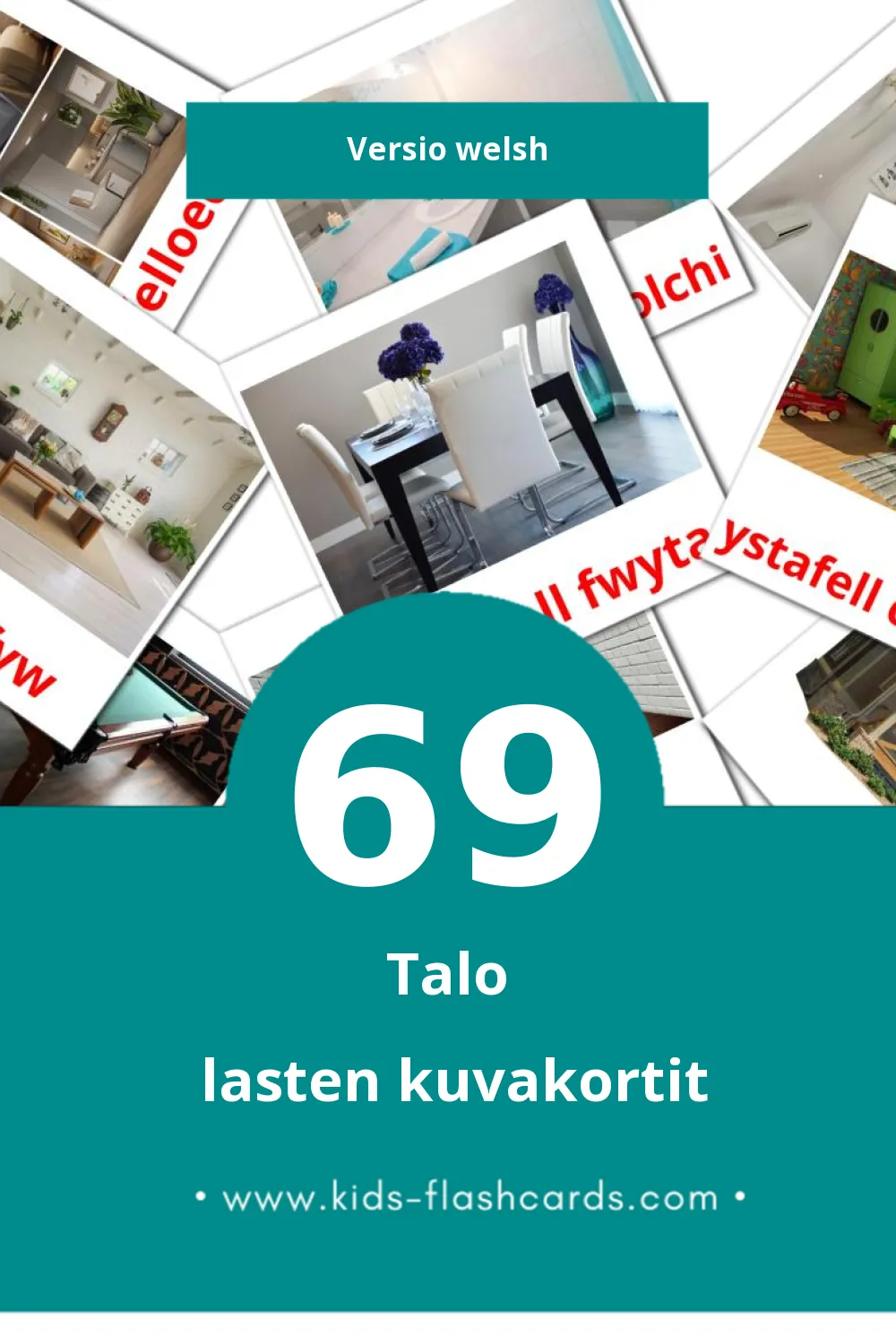 Cartref lasten kuvakortit pikkulapsille (69 korttia Welshksi)